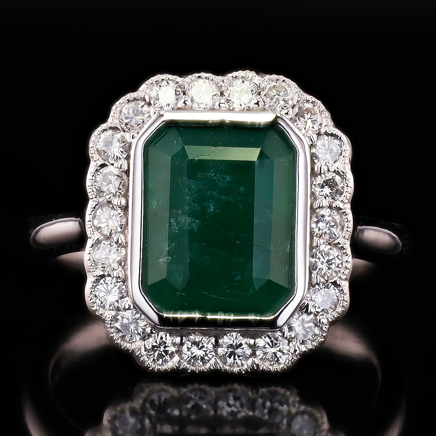 3.30ct Emerald and 0.47ctw Diamond Platinum Ring (Vault_R65)