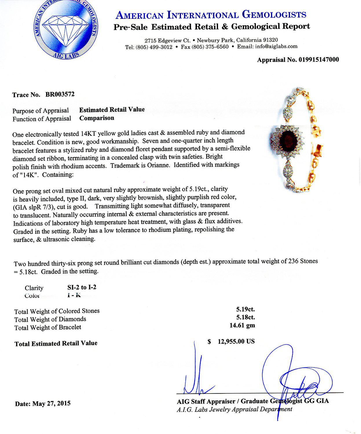 5.19ct Ruby and 5.18ctw Diamond 14K Yellow Gold Bracelet (Vault_RR04) - Image 4