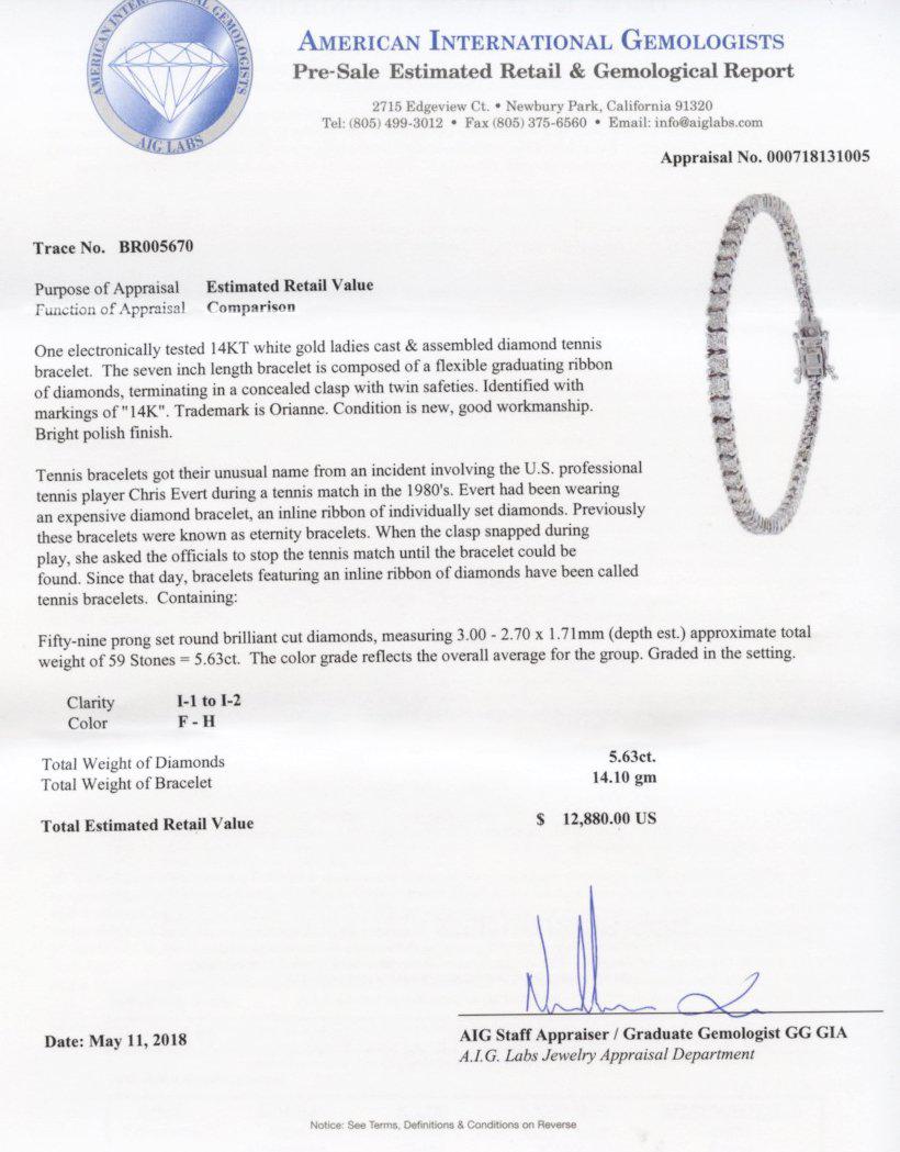 5.63ctw Diamond 14KT White Gold Tennis Bracelet (Vault_RR04) - Image 5