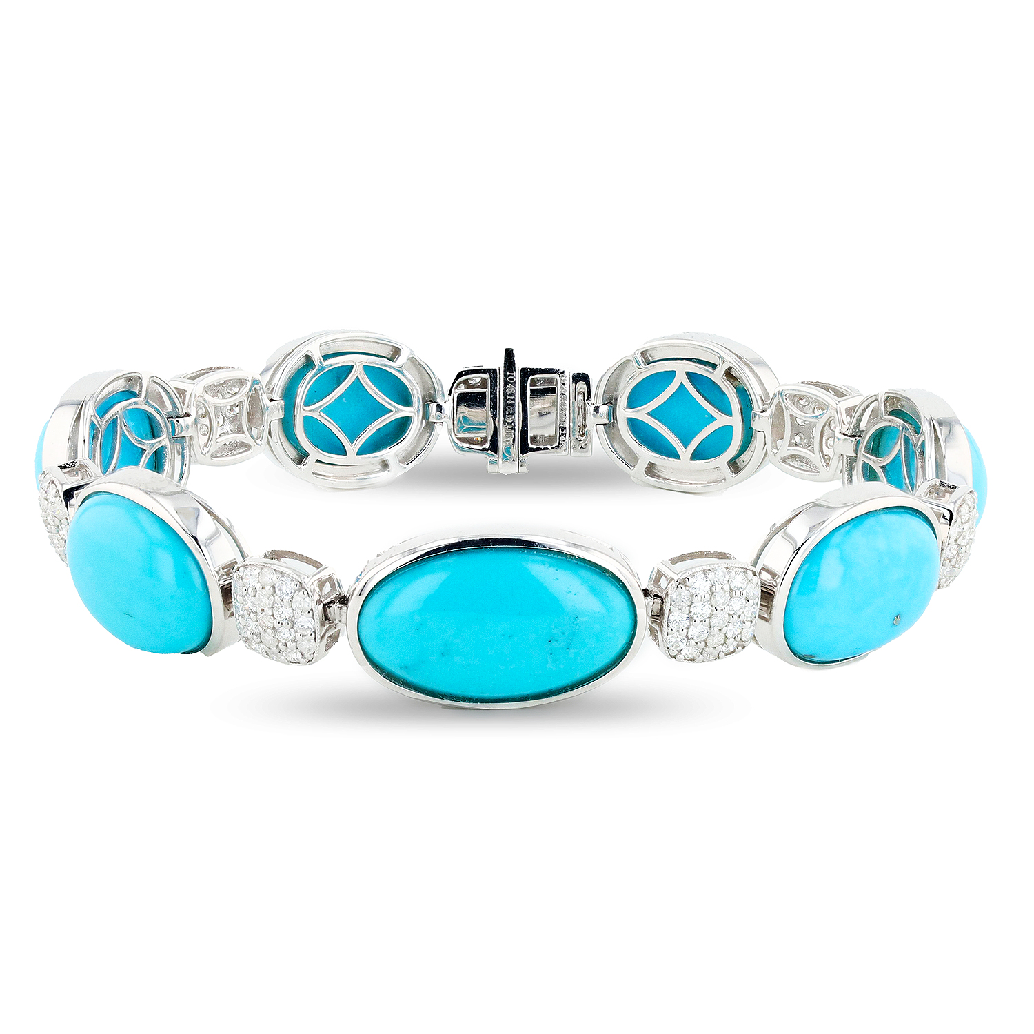 46.14ctw Turquoise and 1.86ctw Diamond 14K White Gold Bracelet (Vault_RR04)