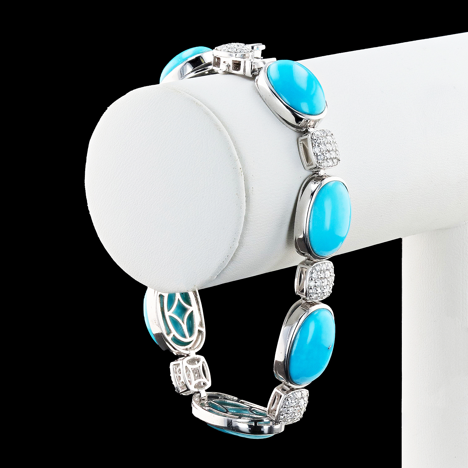 46.14ctw Turquoise and 1.86ctw Diamond 14K White Gold Bracelet (Vault_RR04) - Image 3