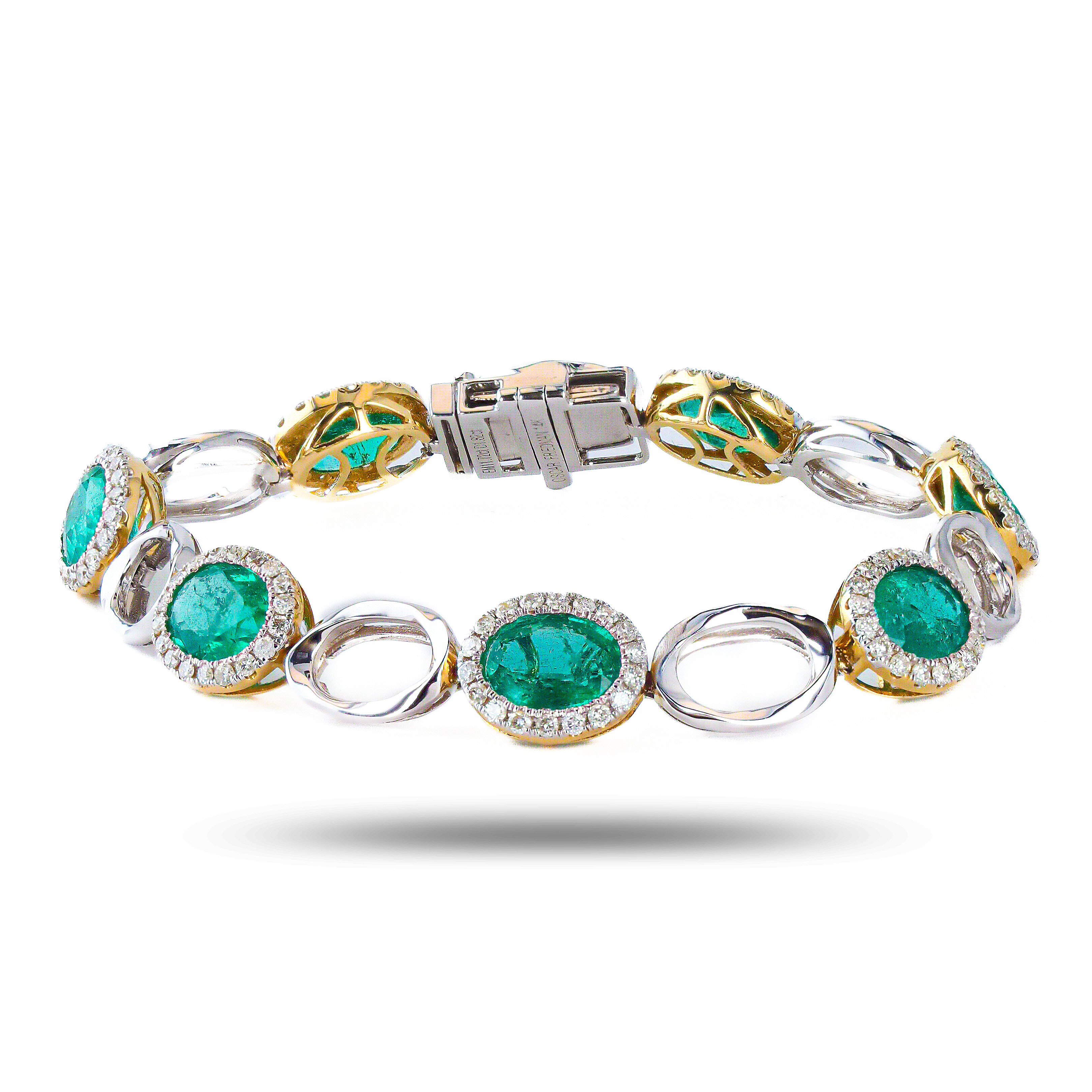 11.72ctw Emerald and 1.82ctw Diamond 14K White and Yellow Gold Bracelet (Vault_RR04)