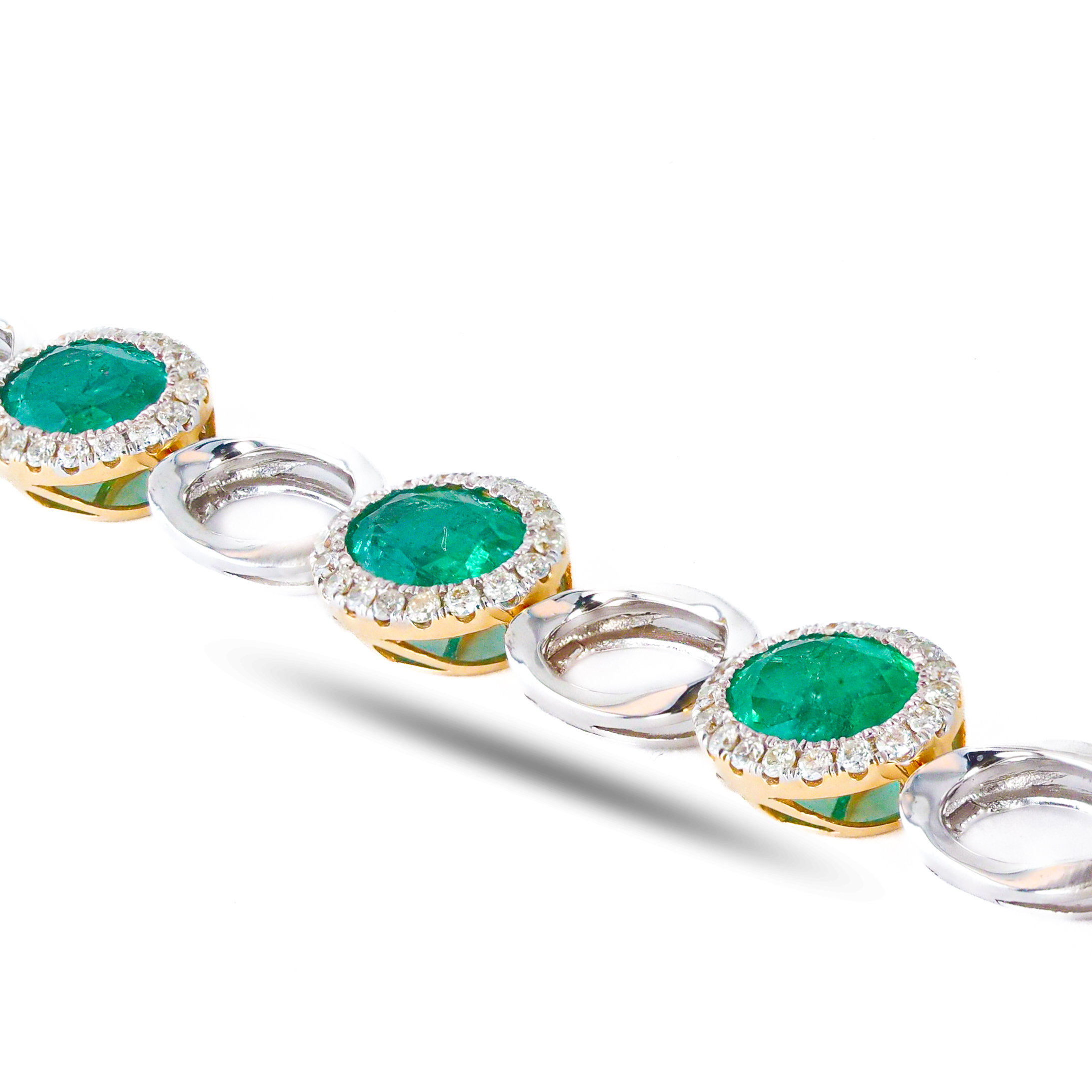 11.72ctw Emerald and 1.82ctw Diamond 14K White and Yellow Gold Bracelet (Vault_RR04) - Image 3