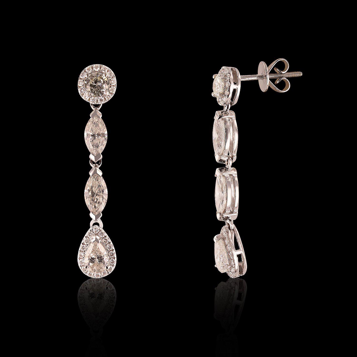 4.01ctw Diamond 18K White Gold Dangle Earrings (Vault_RR04)