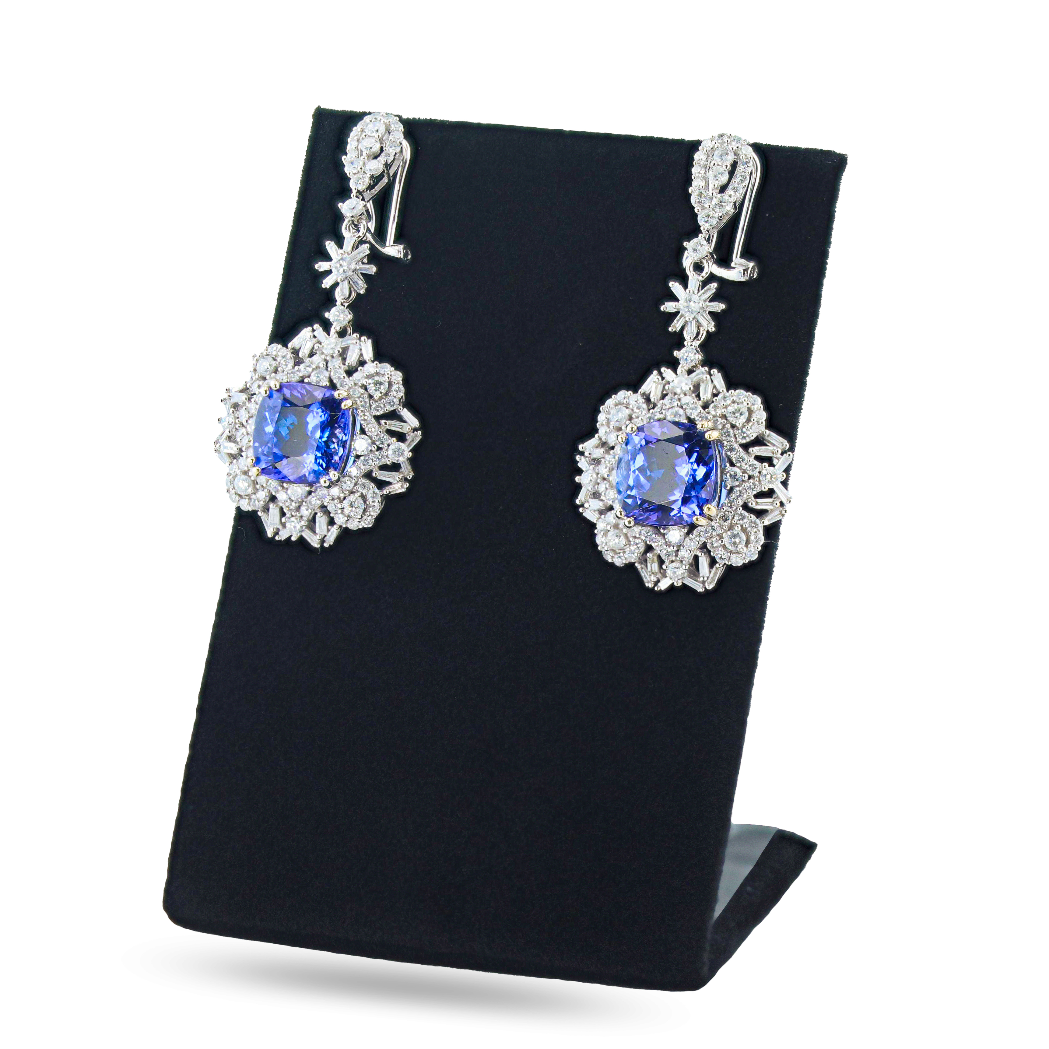 11.75ctw Tanzanite and 3.98ctw Diamond 14K White Gold Dangle Earrings (Vault_RR04)