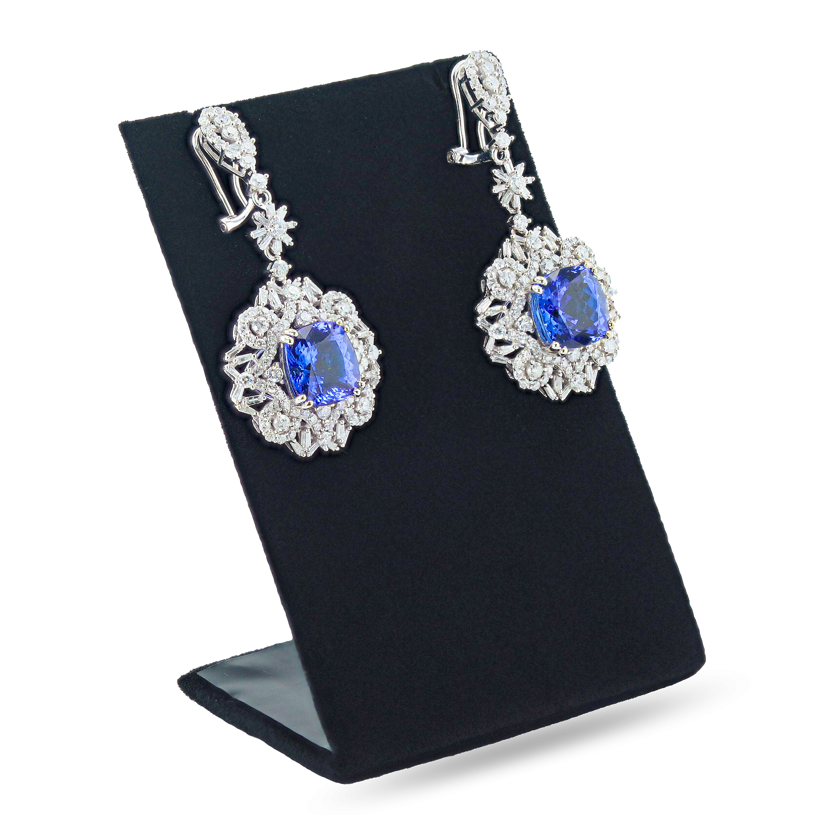 11.75ctw Tanzanite and 3.98ctw Diamond 14K White Gold Dangle Earrings (Vault_RR04) - Image 3