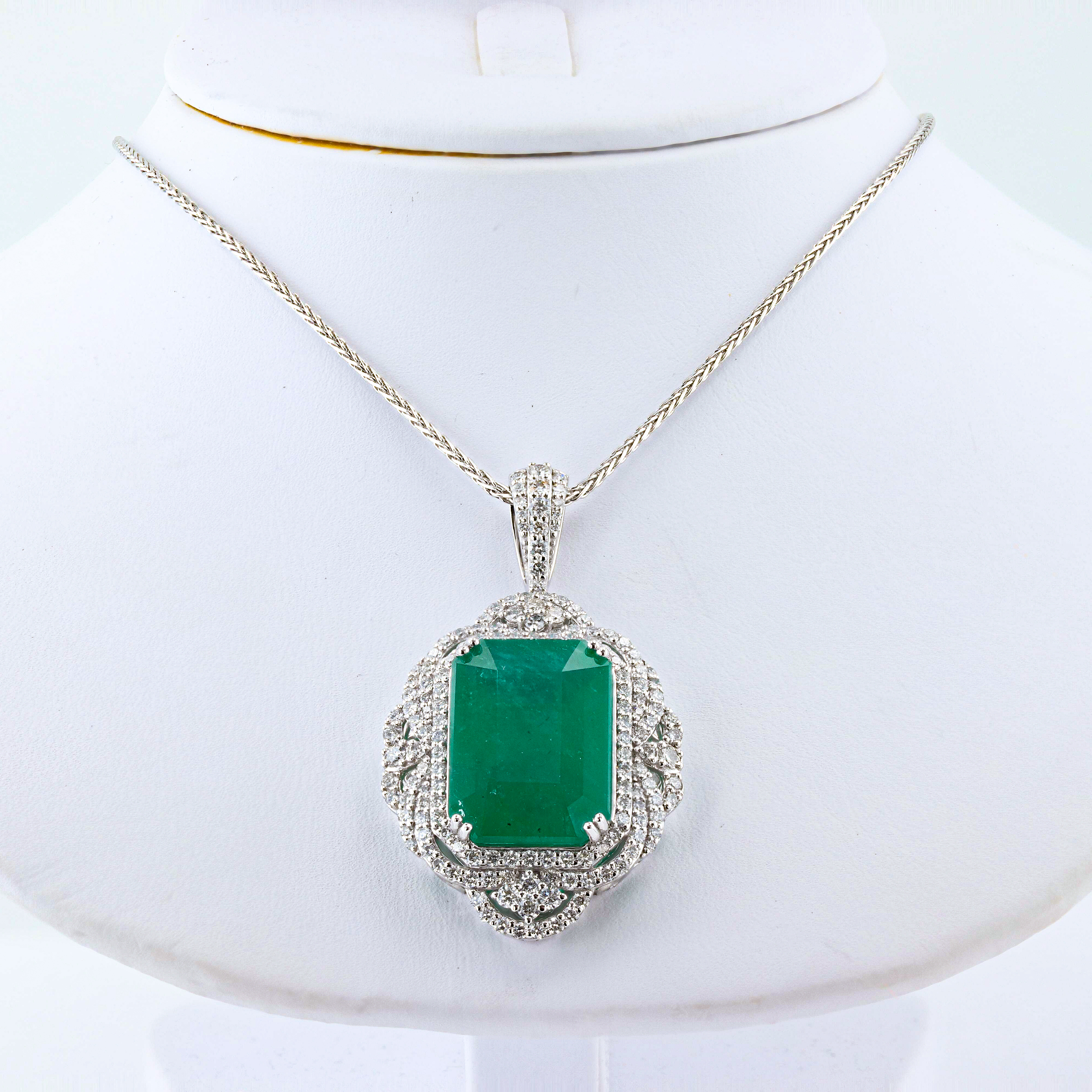 17.31ct Emerald and 2.14ctw Diamond Platinum Pendant (Vault_RR04)