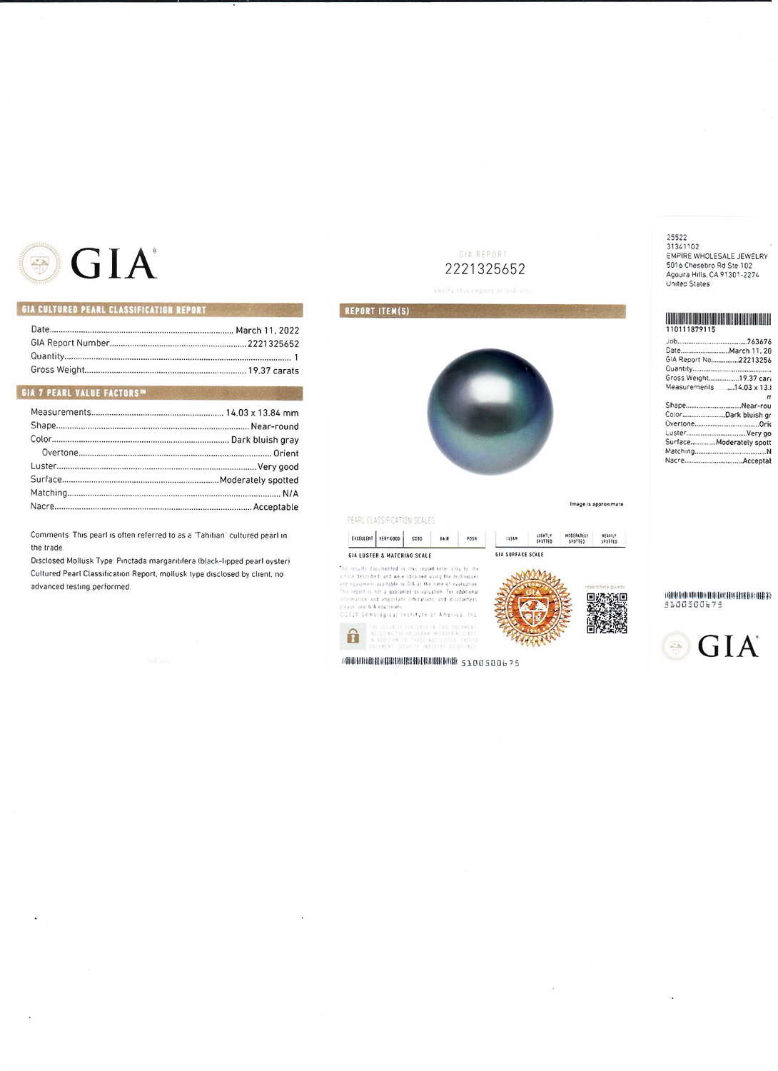14mm Tahitian Cultured Pearl and 1.80ctw Diamond 18K White Gold Ring (GIA CERTIFIED) (Vault_RR04) - Image 5