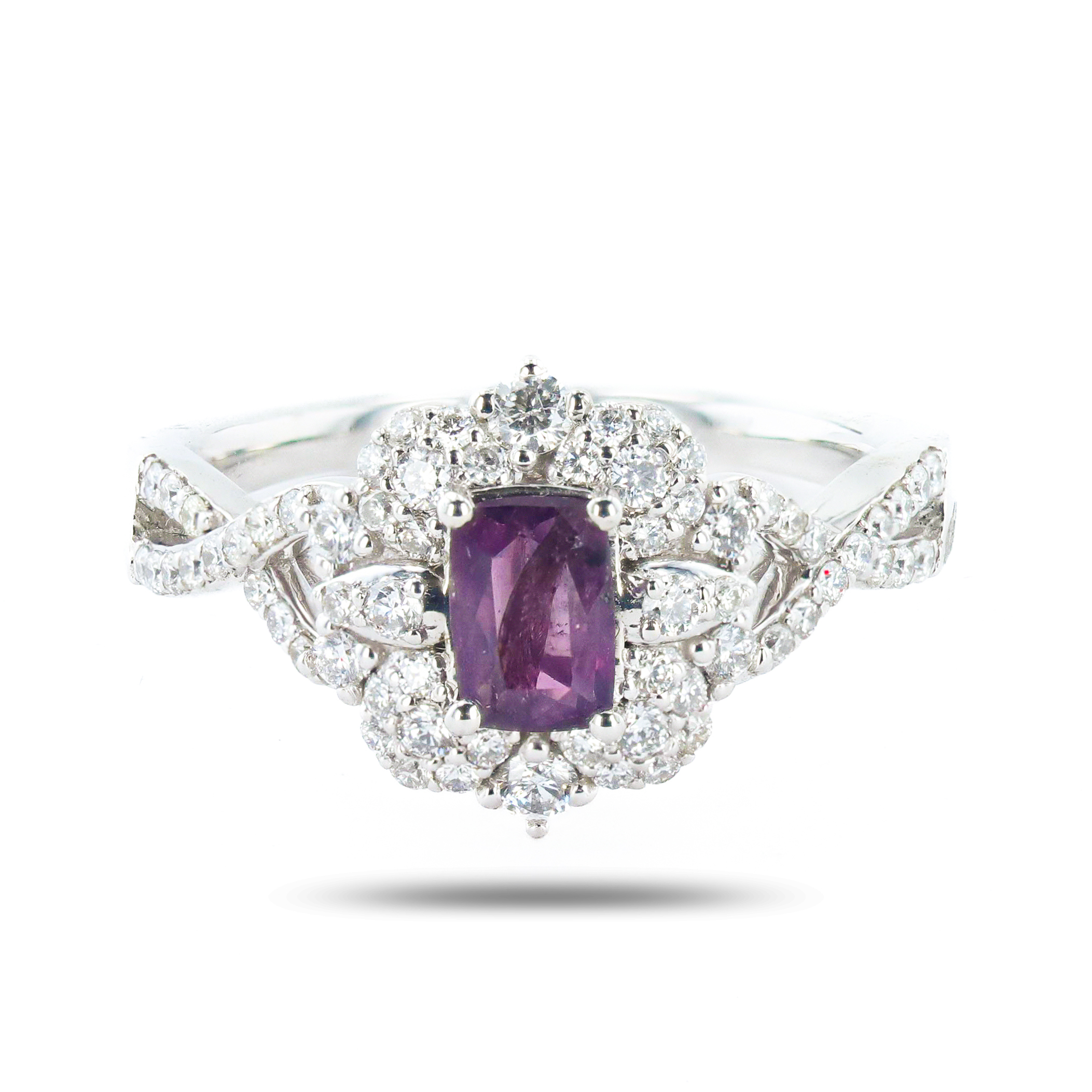 0.72ct UNHEATED Reddish Purple KASHMIR Sapphire and 0.55ctw Diamond Platinum Ring (GIA CERTIFIED) (Vault_RR04)