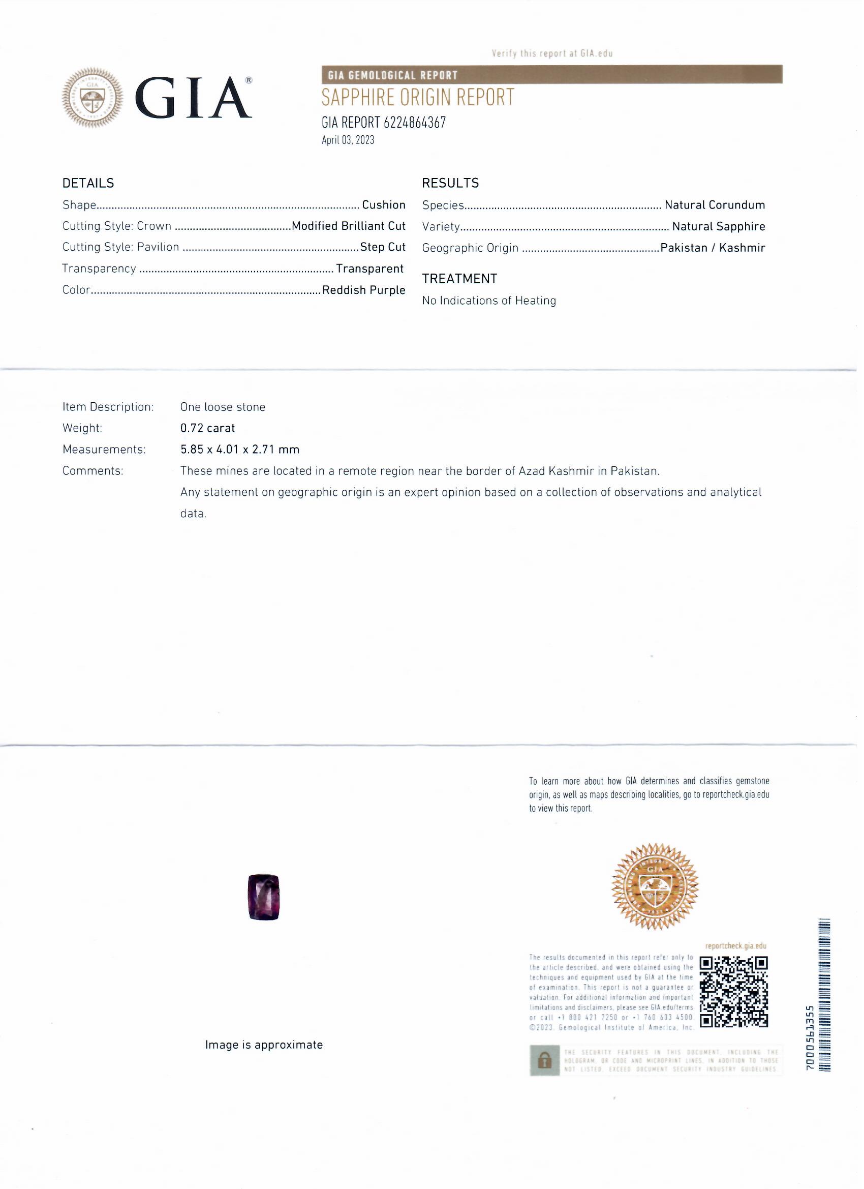 0.72ct UNHEATED Reddish Purple KASHMIR Sapphire and 0.55ctw Diamond Platinum Ring (GIA CERTIFIED) (Vault_RR04) - Image 5