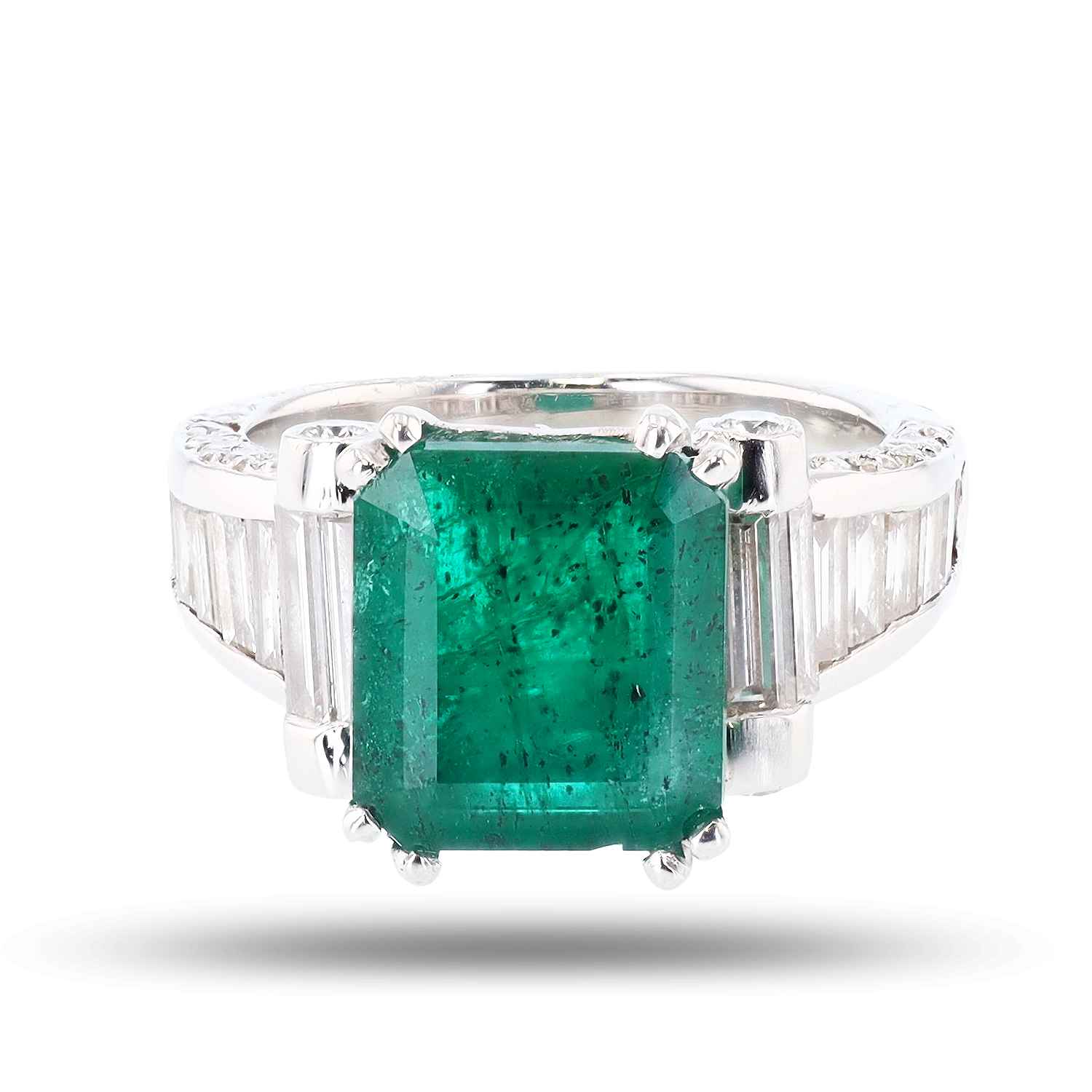 4.47ct Emerald and 2.50ctw Diamond Platinum Ring (Vault_RR04)
