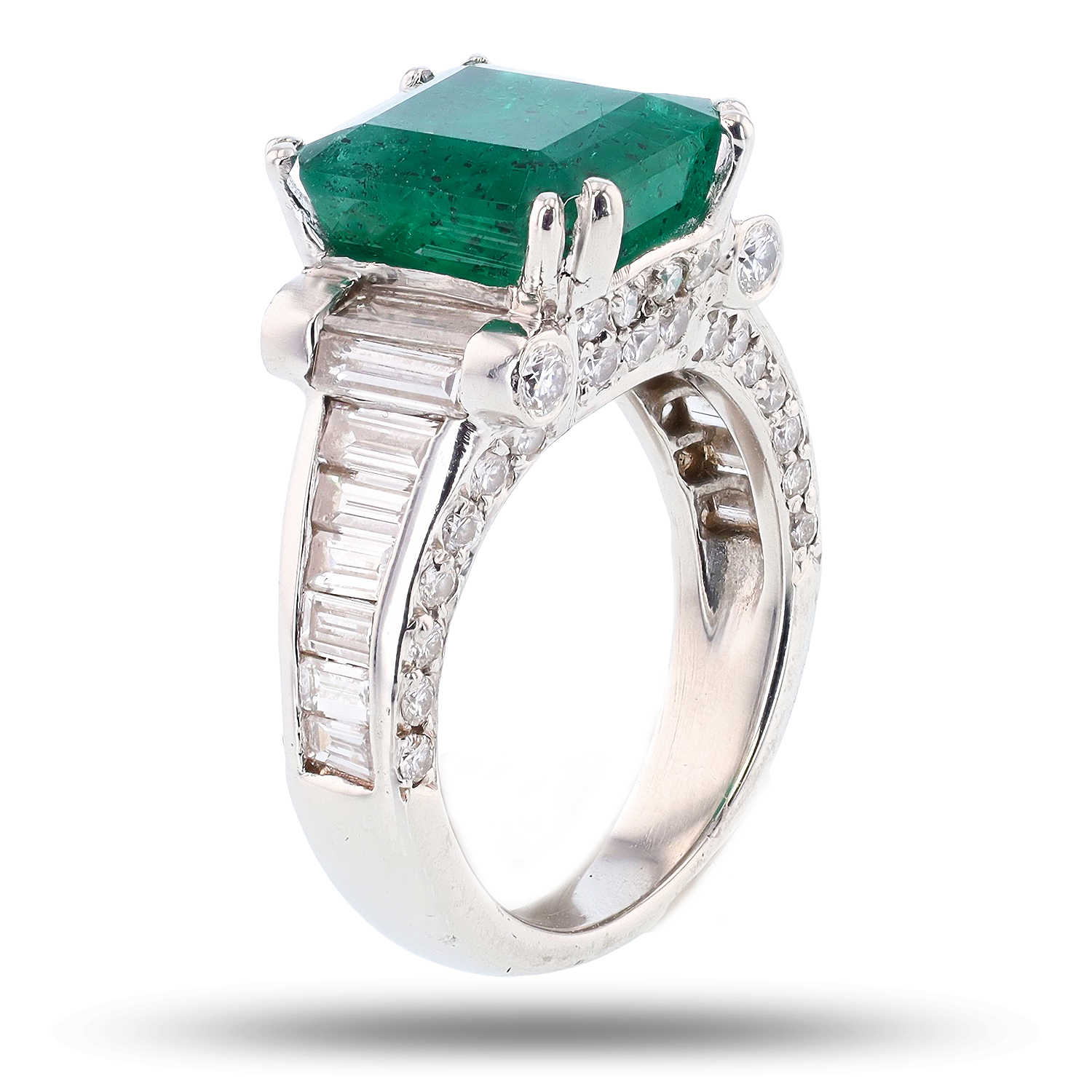 4.47ct Emerald and 2.50ctw Diamond Platinum Ring (Vault_RR04) - Image 3