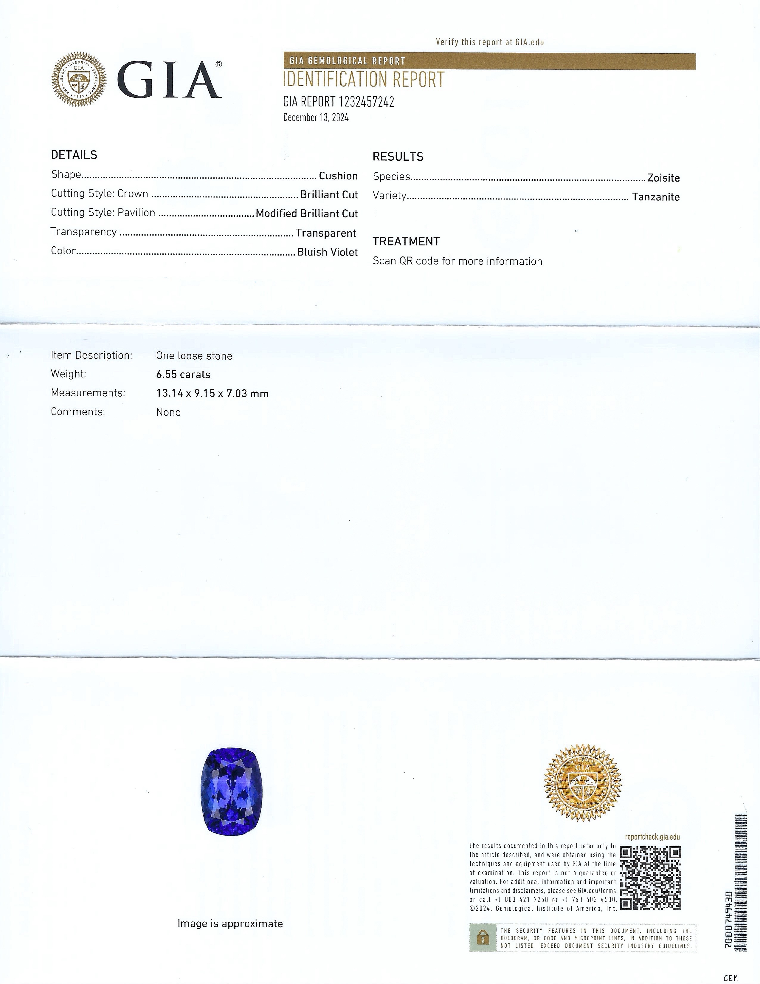 6.55ct Tanzanite and 0.76ctw Diamond Platinum Ring (GIA CERTIFIED) (Vault_RR04) - Image 5