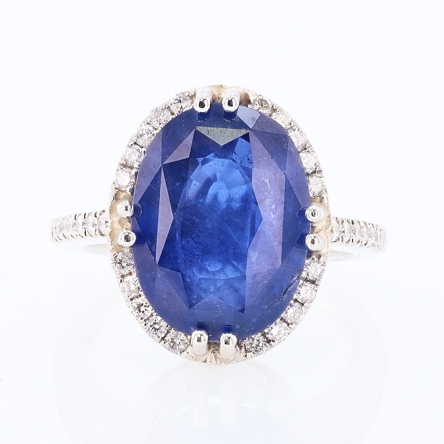 10.09ct Blue CEYLON Sapphire and 0.70ctw Diamond 14K White Gold Ring (GIA CERTIFIED) (Vault_RR04)