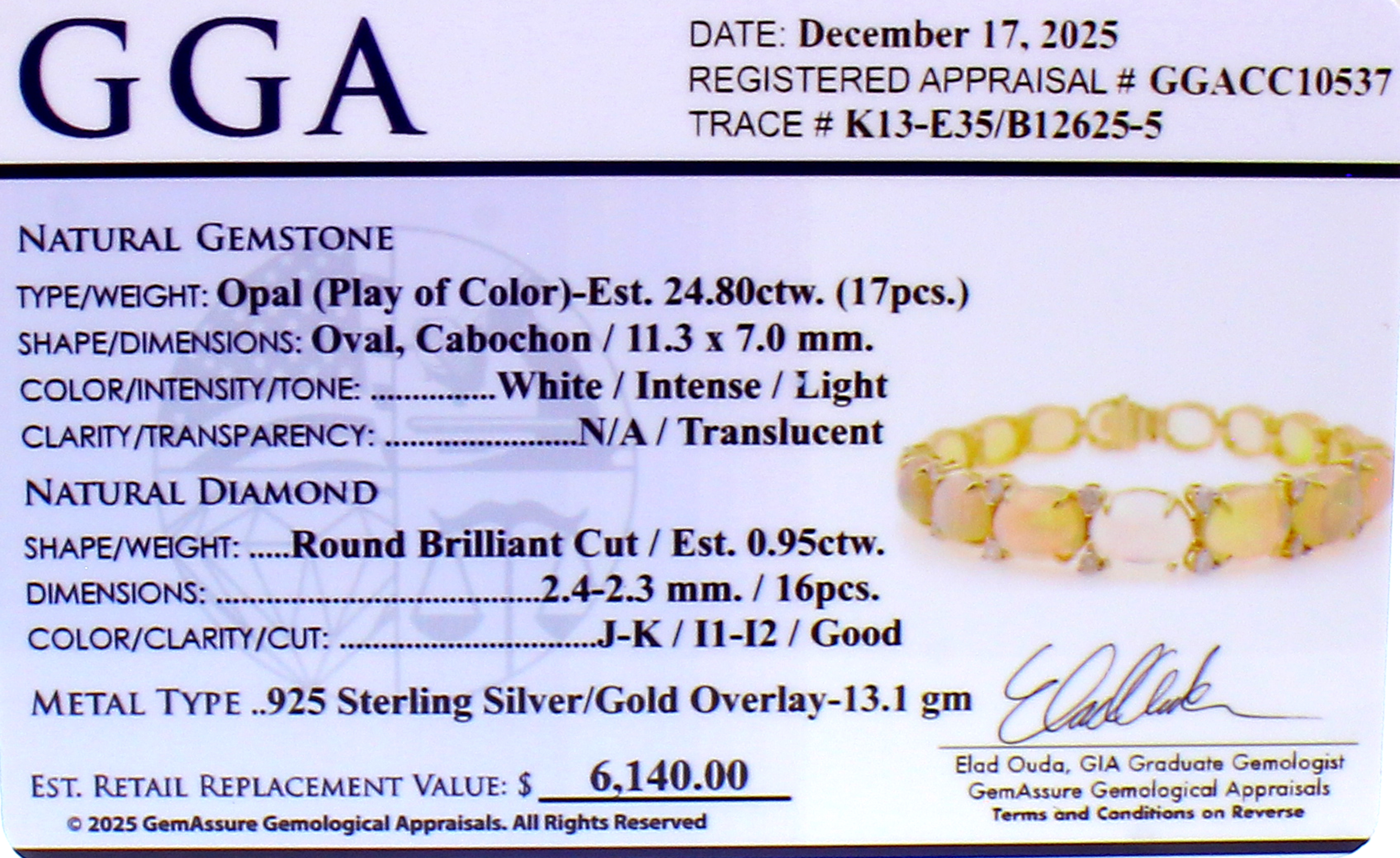 24.8CT Opal and 0.95CT Diamond Sterling Silver Bracelet (RM01) - Image 3