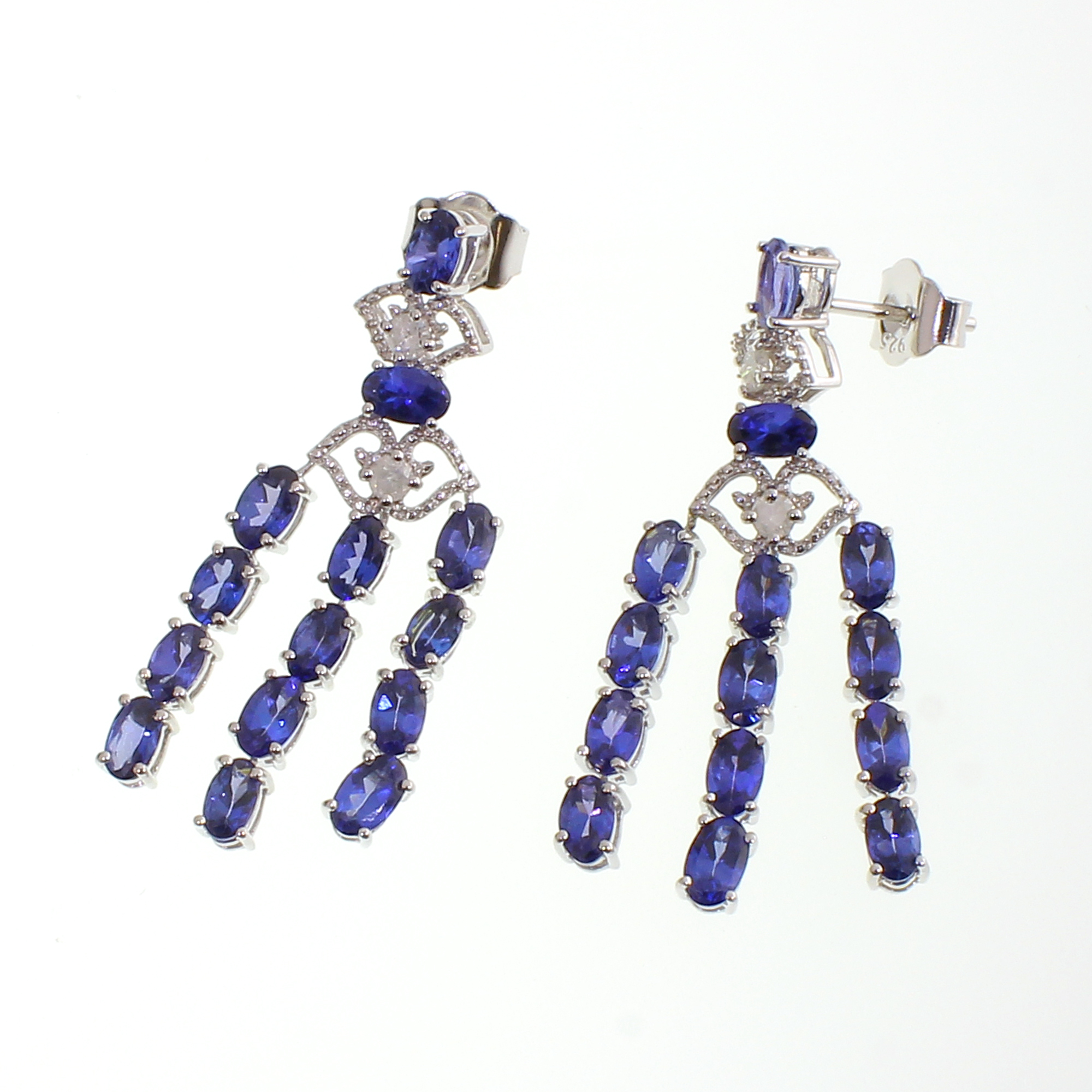 7.23CT Tanzanite and 0.26CT Diamond Sterling Silver Earrings (RM01)