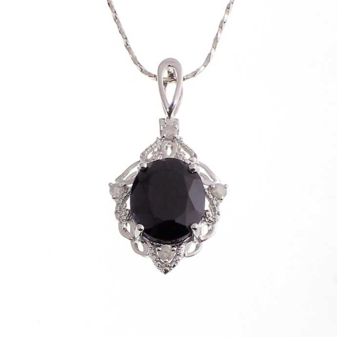 7.09CT Sapphire and 0.18CT Diamond Sterling Silver Necklace (RM01)