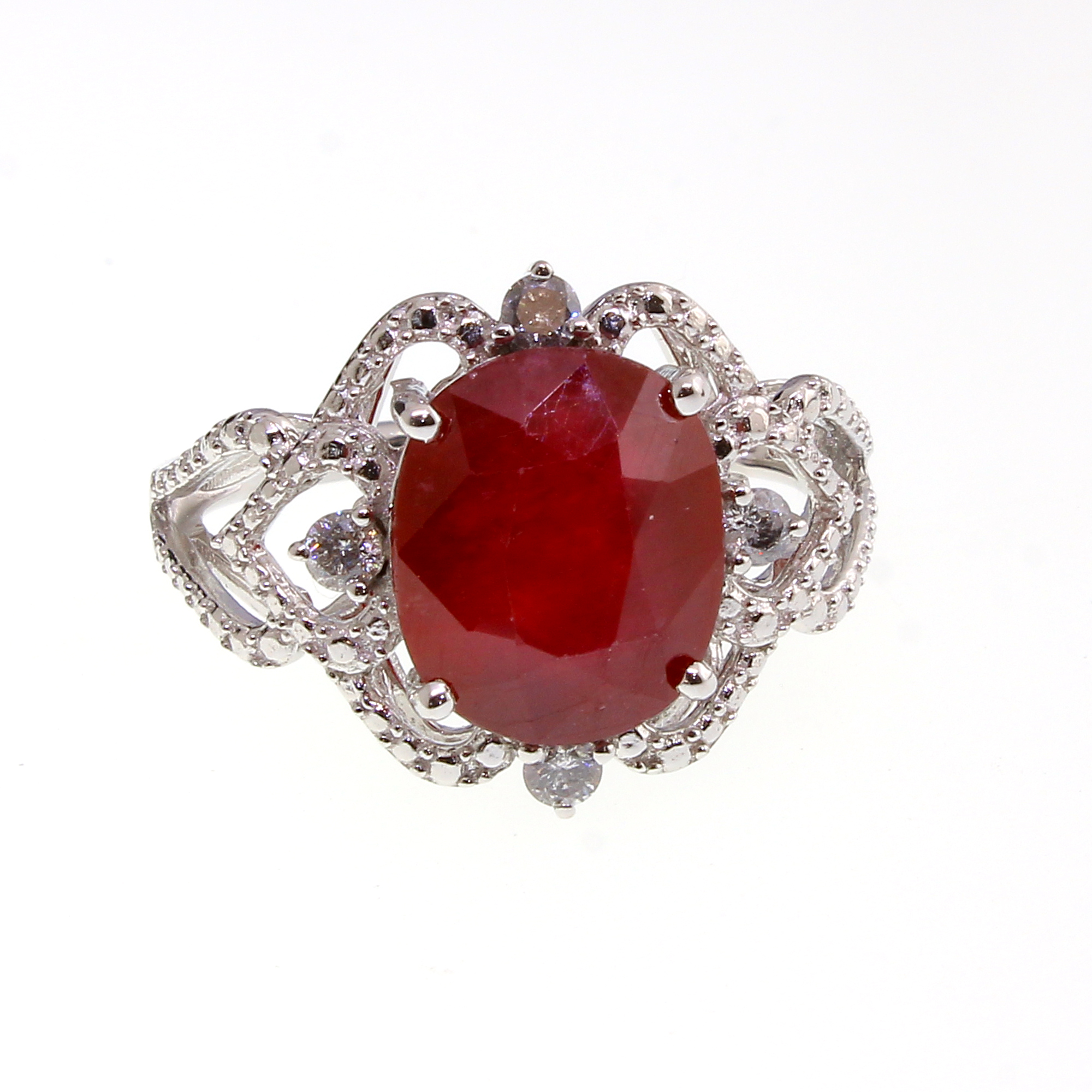 6.18CT Ruby and 0.17CT Diamond Sterling Silver Ring (RM01)