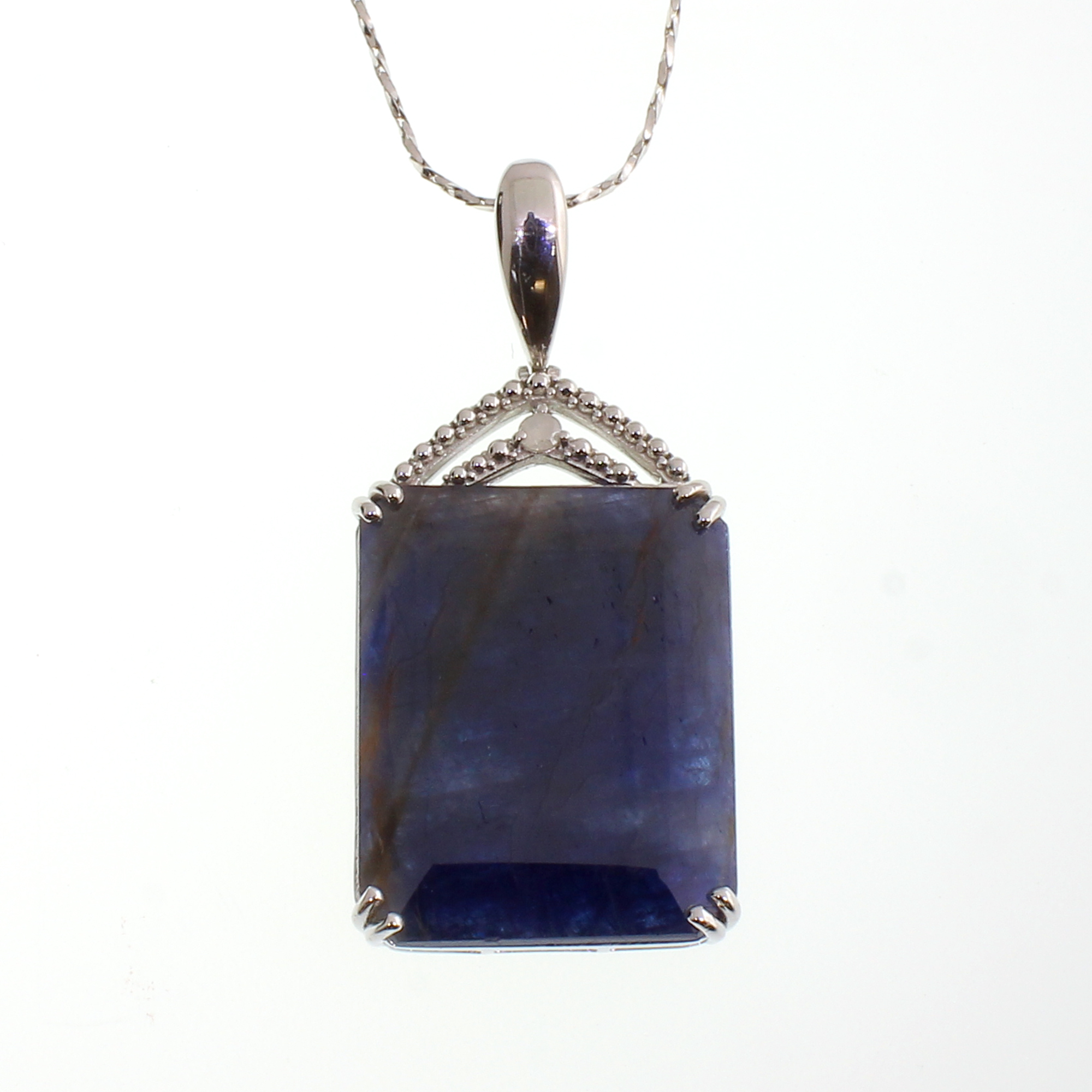 29.65CT Sapphire and 0.06CT Diamond Sterling Silver Necklace (RM01)