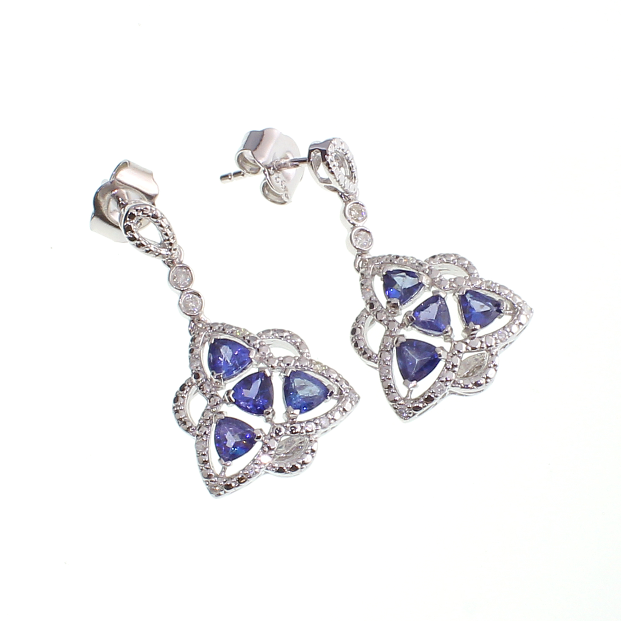 1.64CT Tanzanite and 0.19CT Diamond Sterling Silver Earrings (RM01)