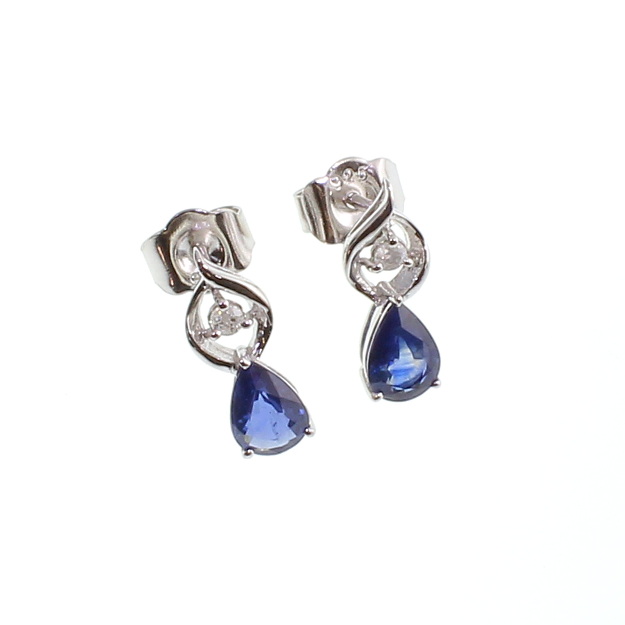 1.62CT Sapphire and 0.08CT Diamond Sterling Silver Earrings (RM01)