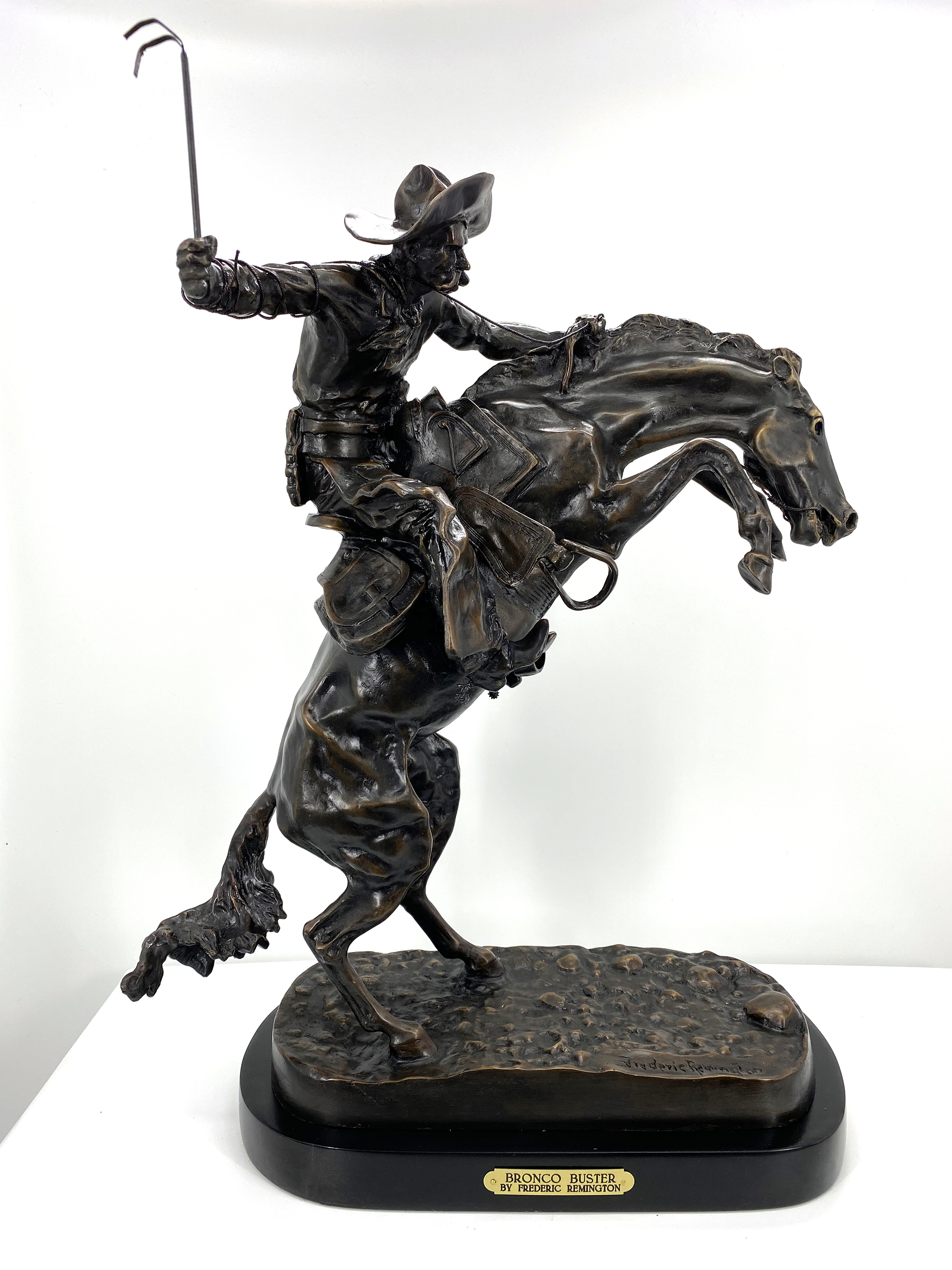Medium Bronco Buster Bronze by Frederic Remington Rendition 13in H x 10in L x 5in W 17lb (Vault_AS)
