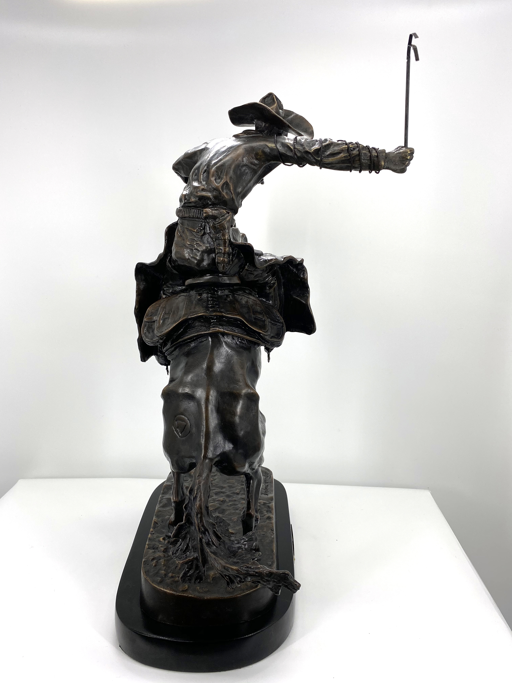 Medium Bronco Buster Bronze by Frederic Remington Rendition 13in H x 10in L x 5in W 17lb (Vault_AS) - Image 4