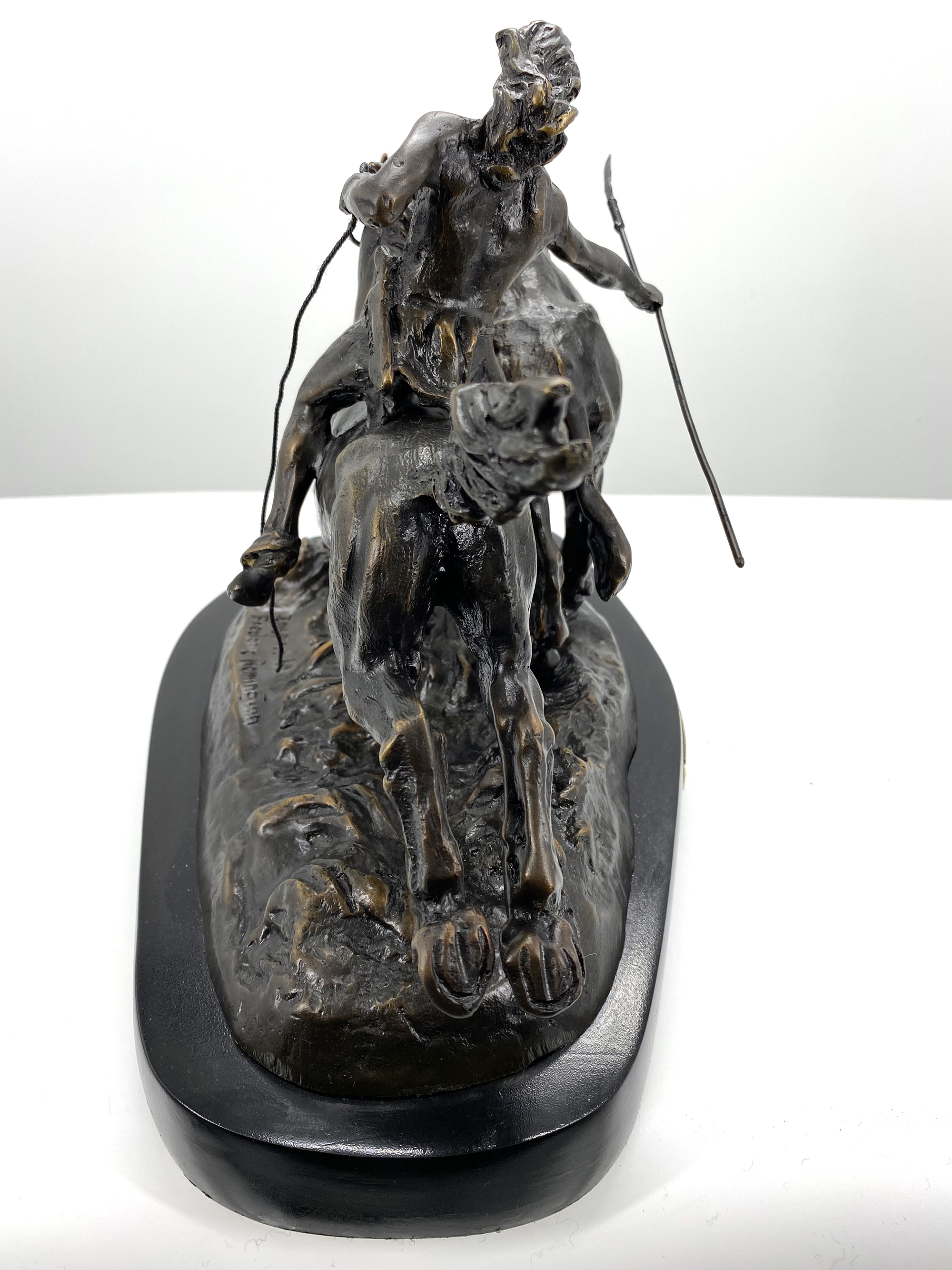 Buffalo Hunt Bronze by Frederic Remington Rendition 11in H x 16in L x 9in W 36lb (Vault_AS) - Image 4