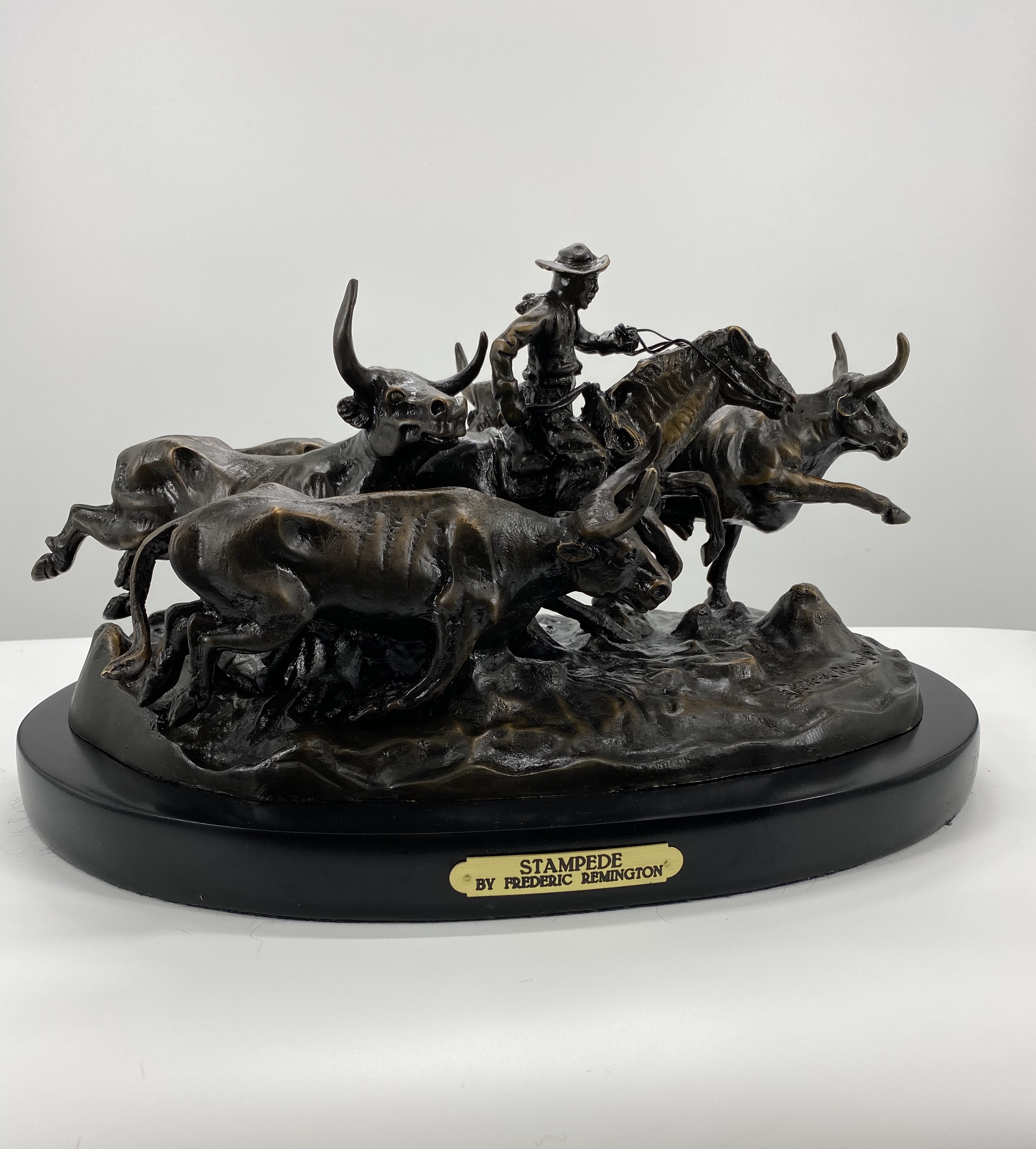 Stampede Bronze by Frederic Remington 9.5in H x 18in L x 11in W 48lb (Vault_AS)