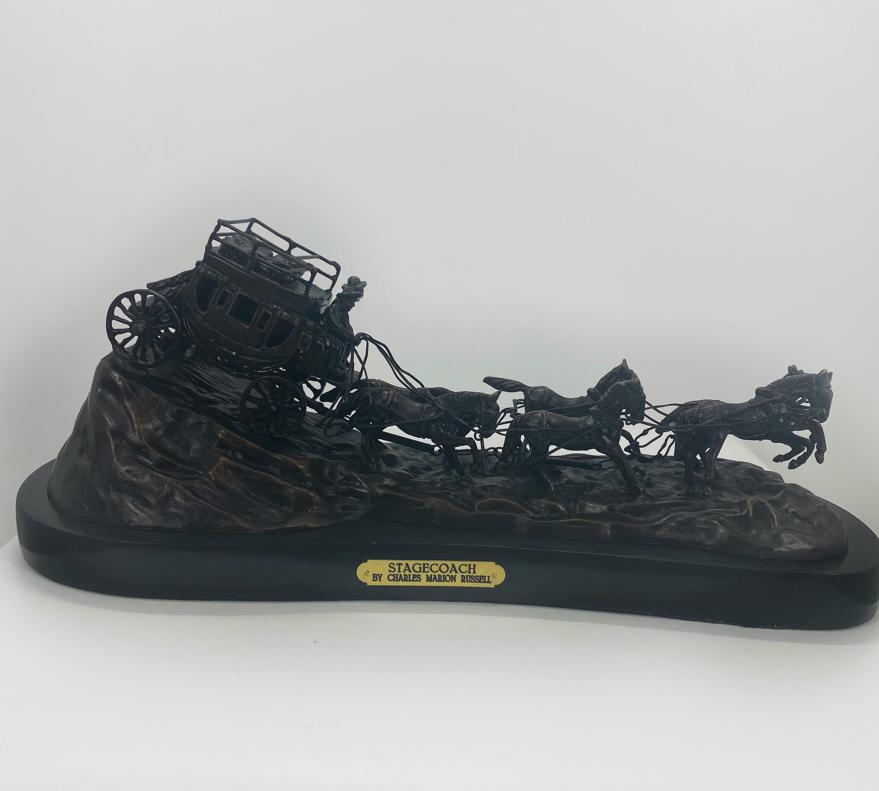 Stagecoach Bronze by C.M. Russell 8.25in H x 23in L x 8.5 W 38lb (Vault_AS)