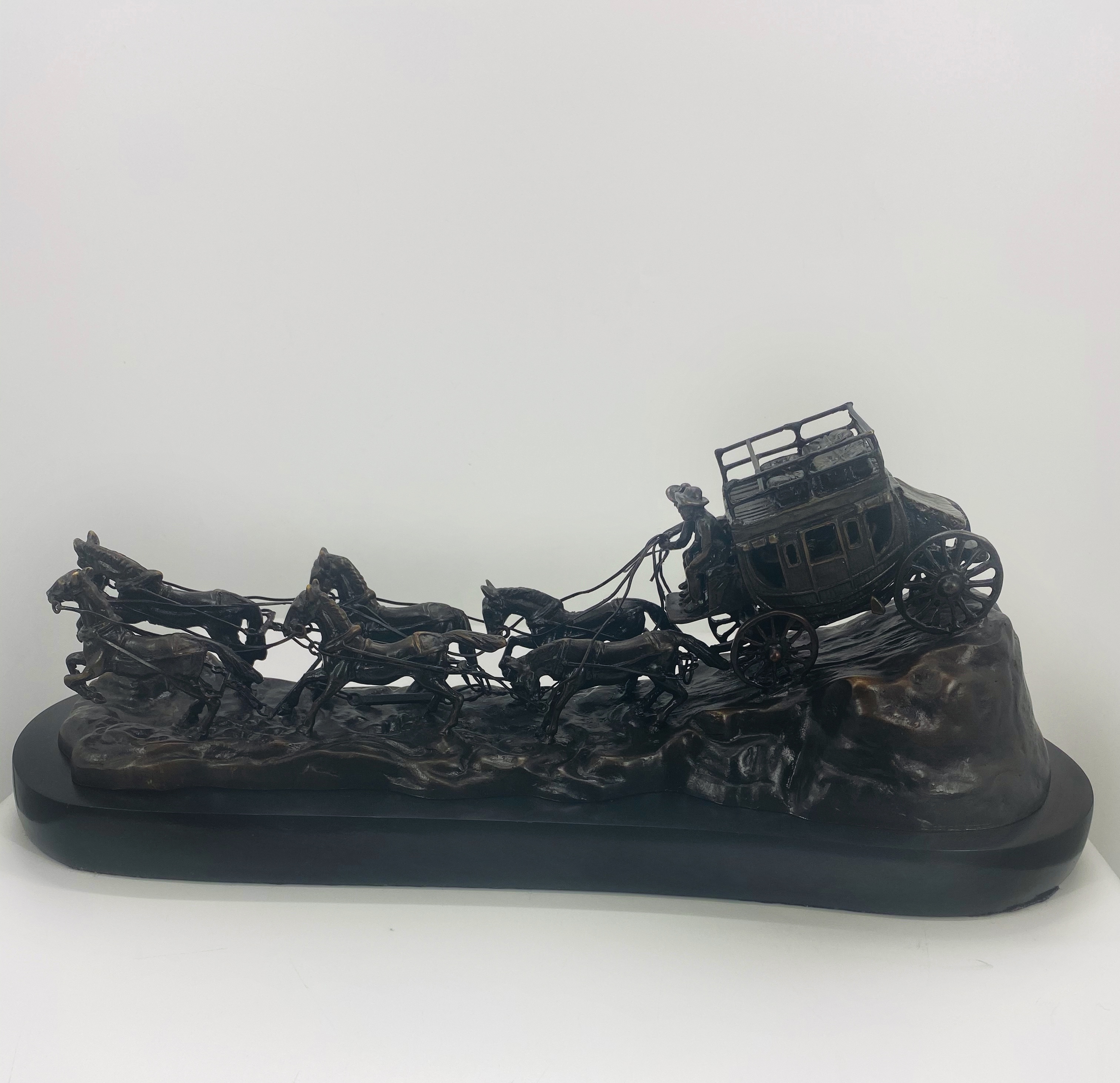 Stagecoach Bronze by C.M. Russell 8.25in H x 23in L x 8.5 W 38lb (Vault_AS) - Image 4