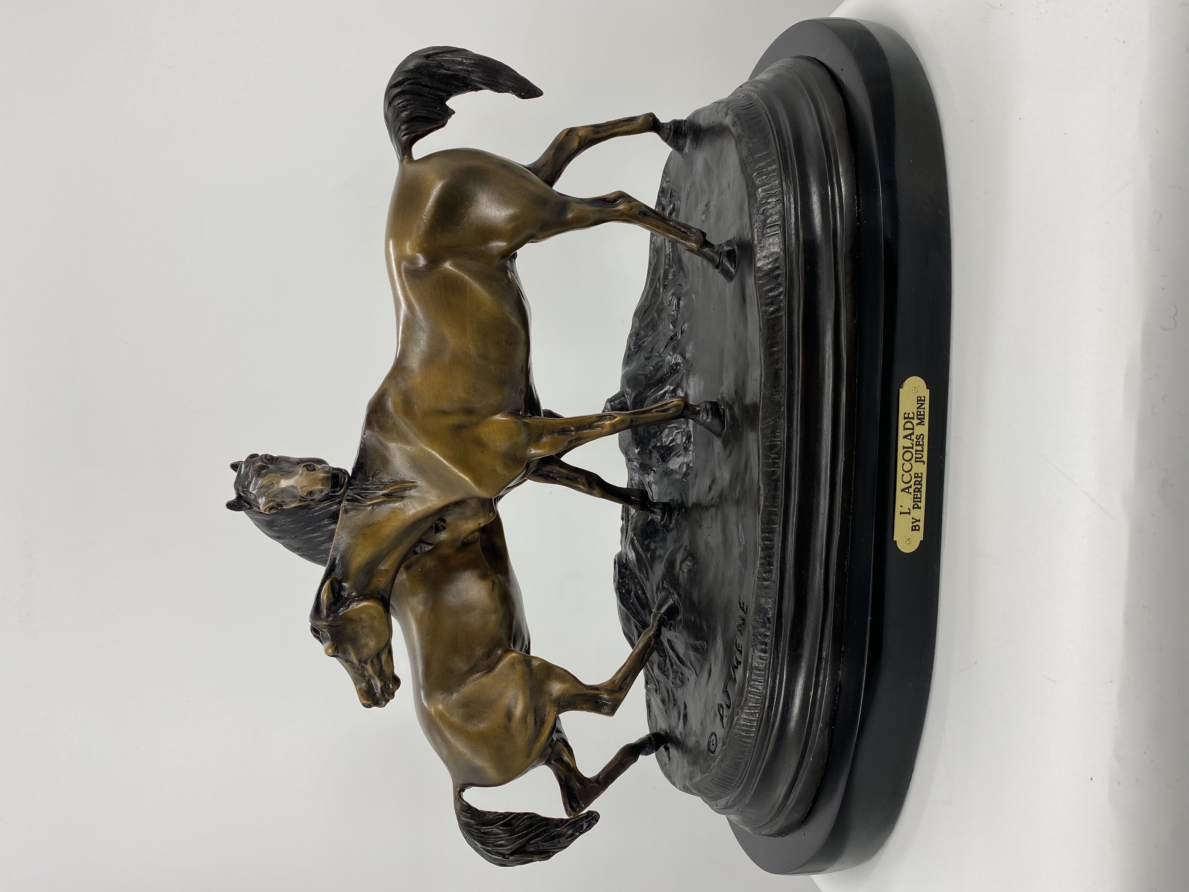 L' Accolade Bronze by Pierre Jules Mene 17.75in H x 26in L x 12in W 80lb (Vault_AS)