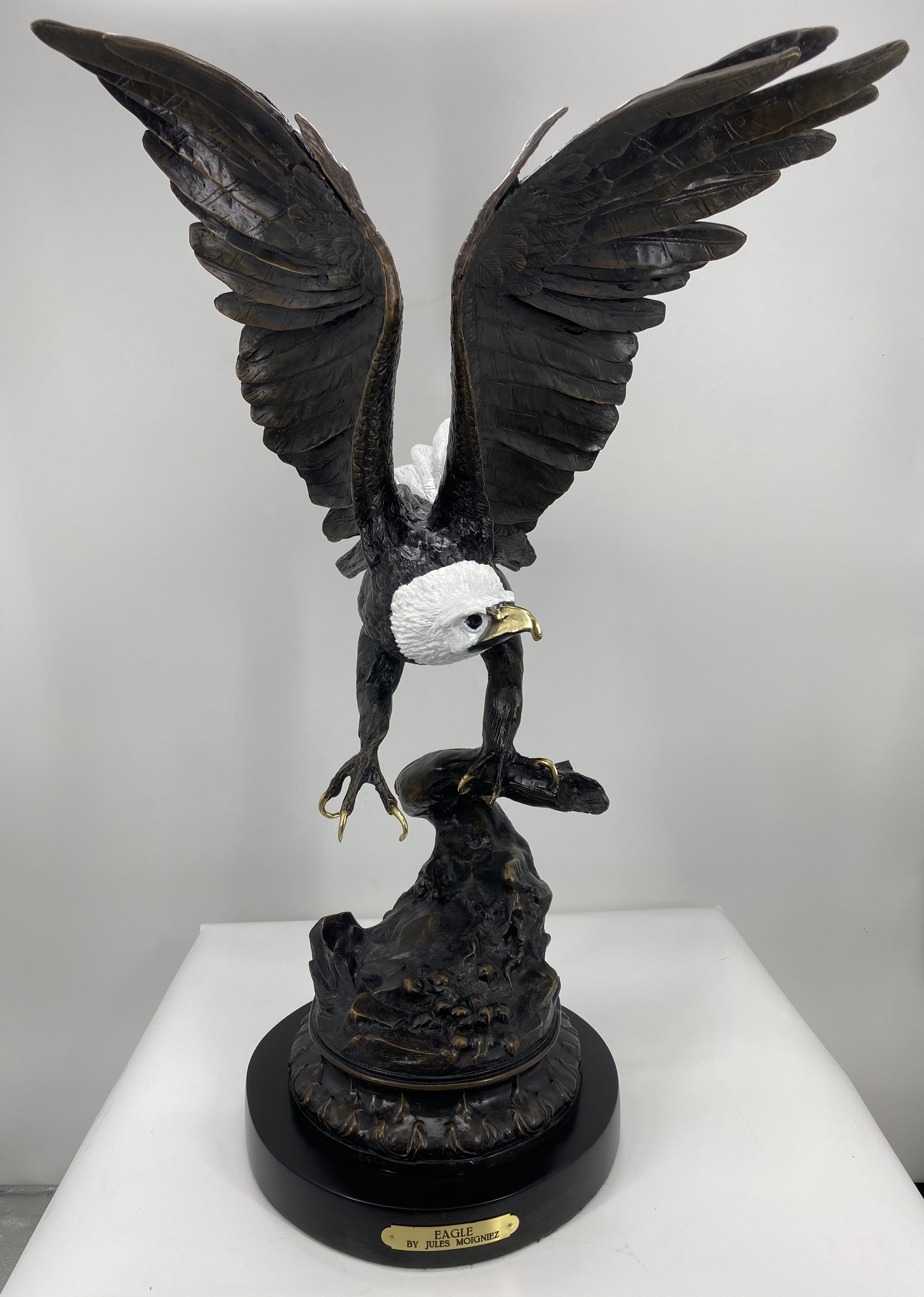 Bald Eagle Bronze by Jules Moigniez 32in H x 20in L x 17in W 55lb (Vault_AS)