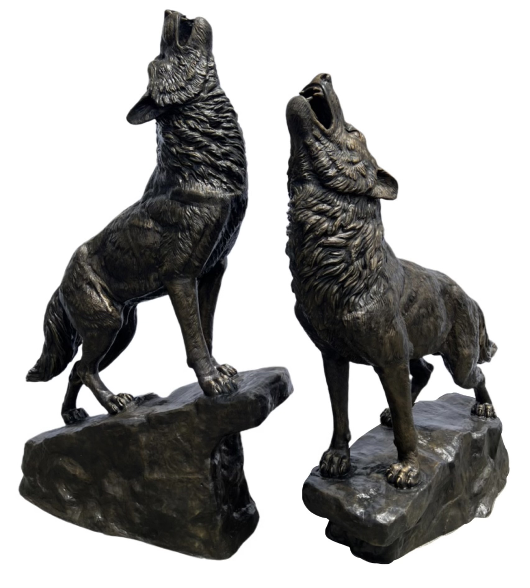 Heroic Set of Two Wolves Bronze by By Max Turner 80in H x 57in L x 23in W and 70in H x 64in L x 21in W (Vault_AS) - Image 3