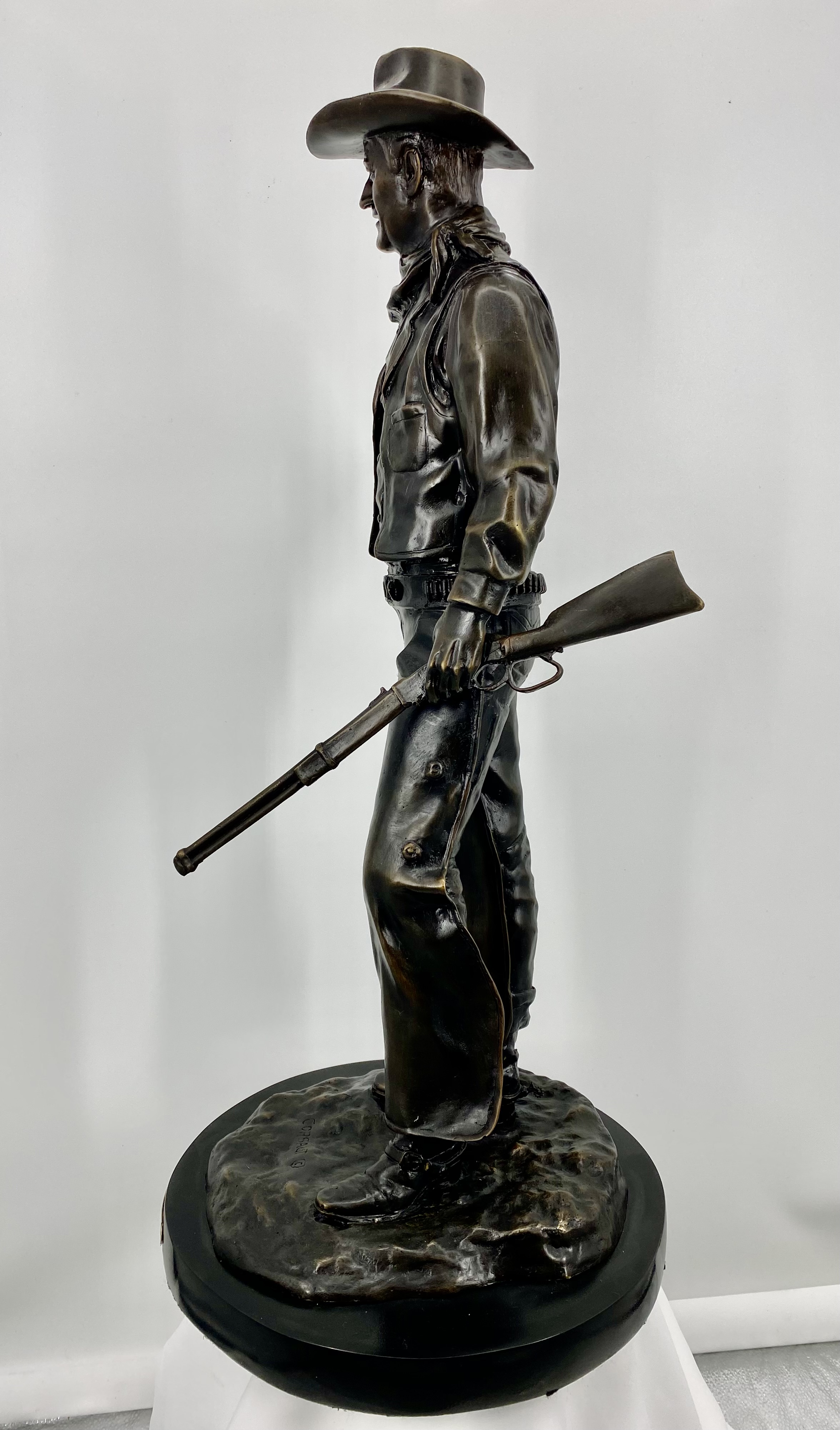 John Wayne with Rifle Bronze by Jesse Corsaut 31in H X 13in L X 13in W (Vault_AS) - Image 3