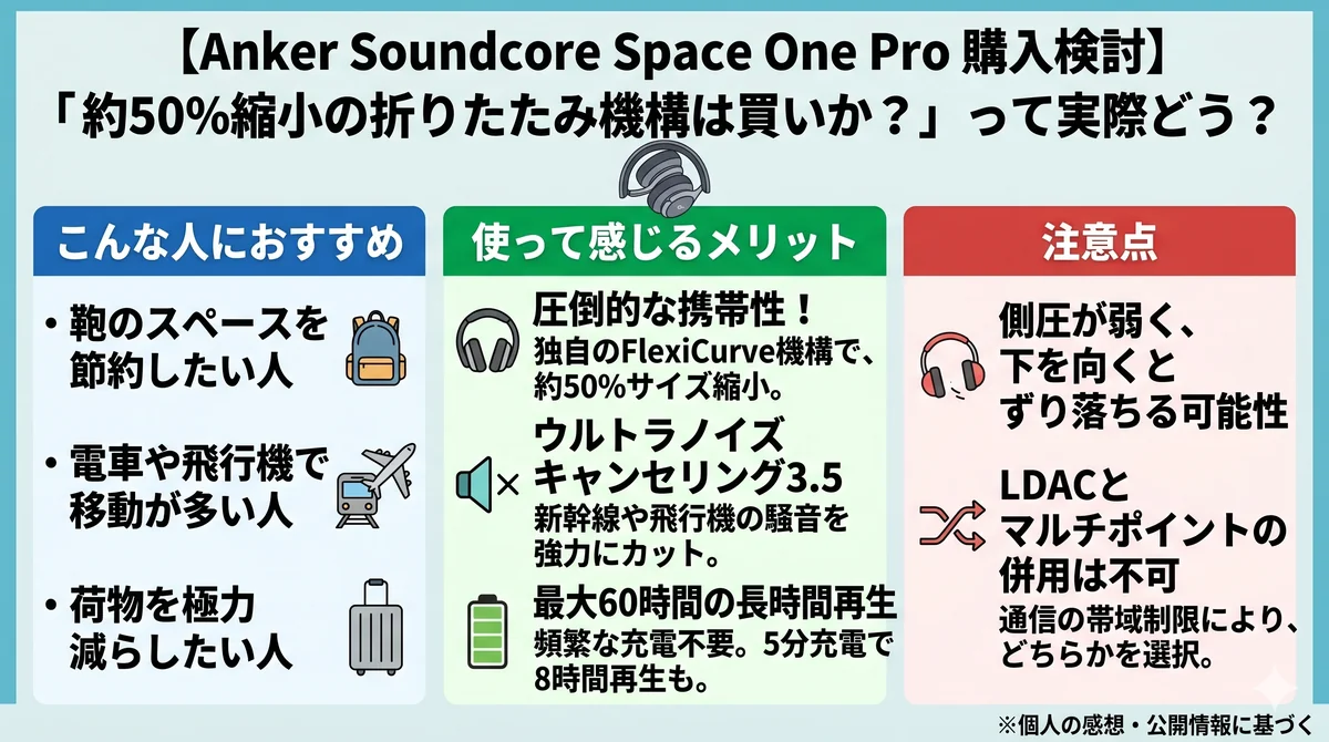 Anker Soundcore Space One Pro レビュー：折りたたみ式ノイキャン
