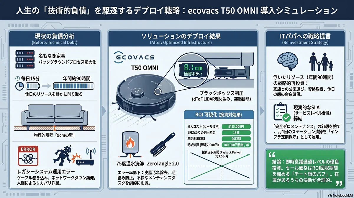 ECOVACS DEEBOT T50 OMNI 購入検討。81mm薄型の魅力と口コミからわかる