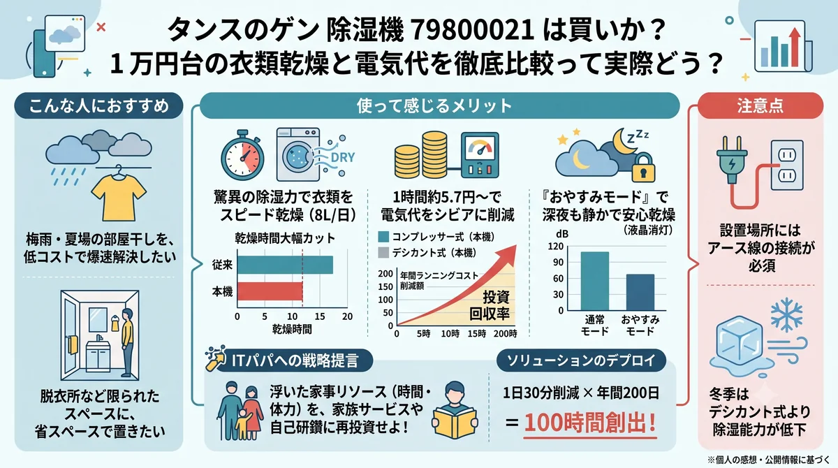 タンスのゲン除湿機は買い？1万円台コンプレッサー式の評判と水漏れ