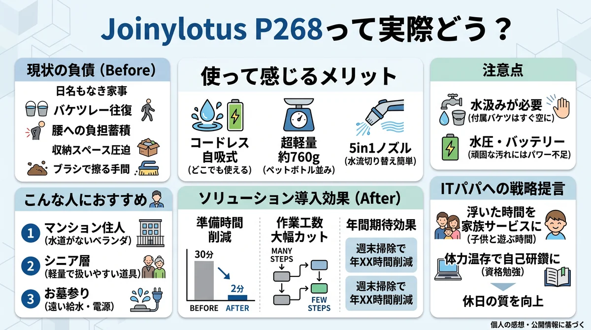 Joinylotus P268 購入検討】水道がないマンションのベランダや網戸掃除