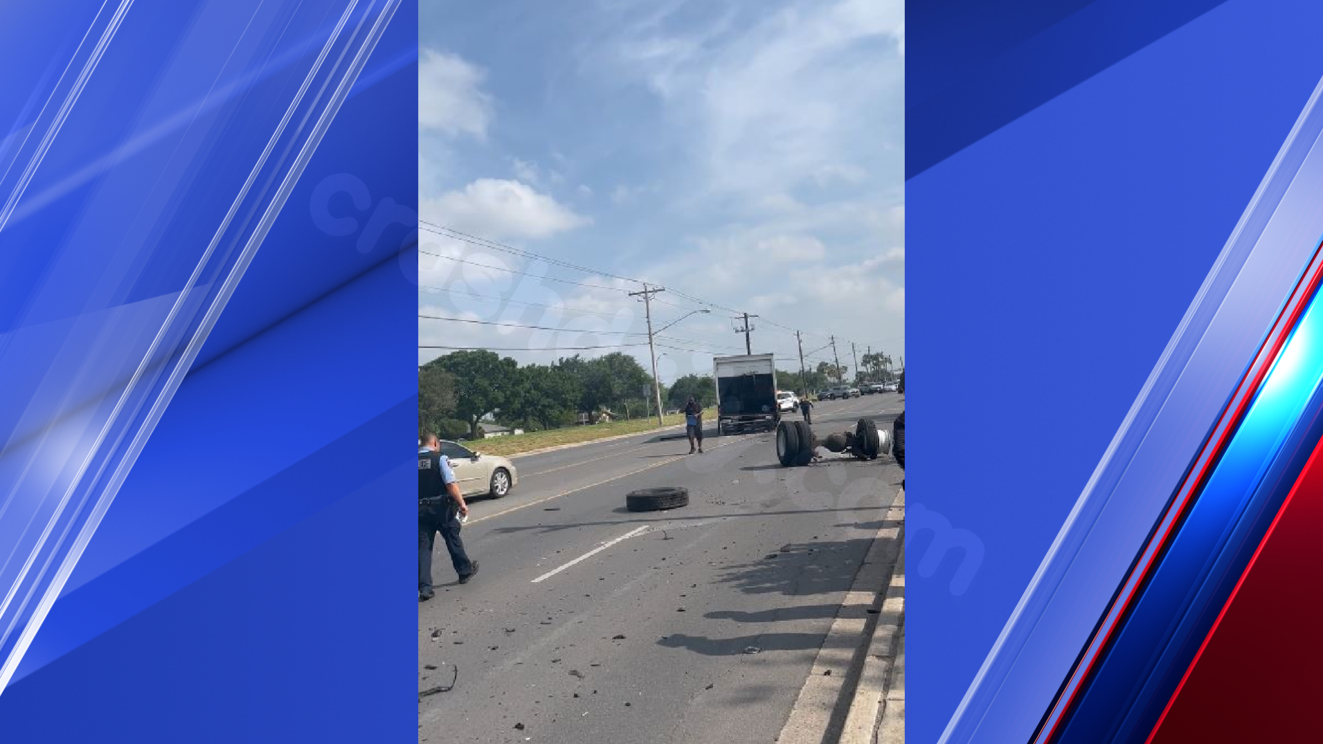 McAllen crash due to rear axle, tires falling off vehicle.