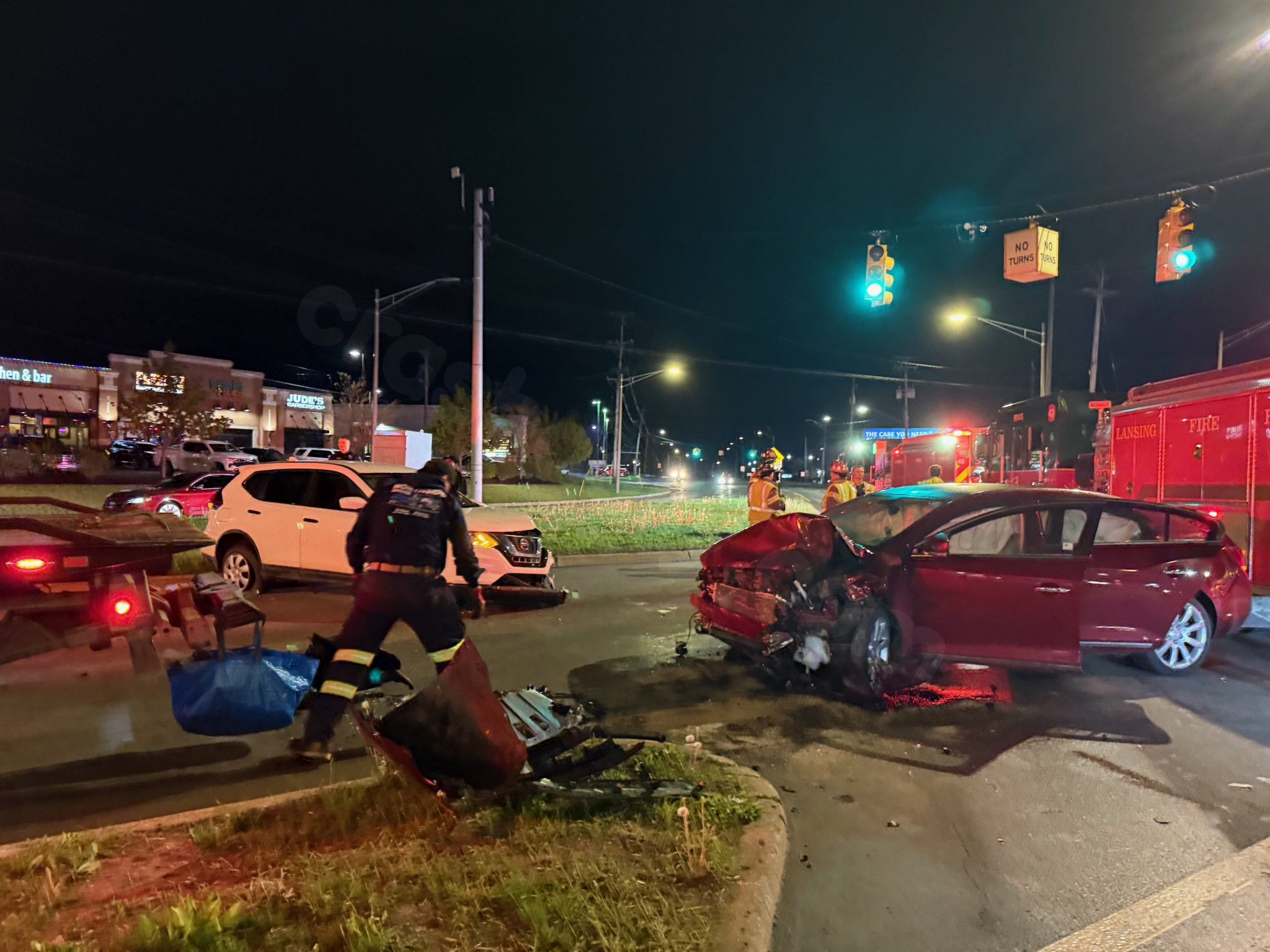 Roads near Frandor Shopping Center closed due to two-car collision.