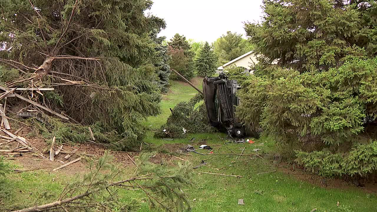 Car crashes in Brooklyn Center after going off highway