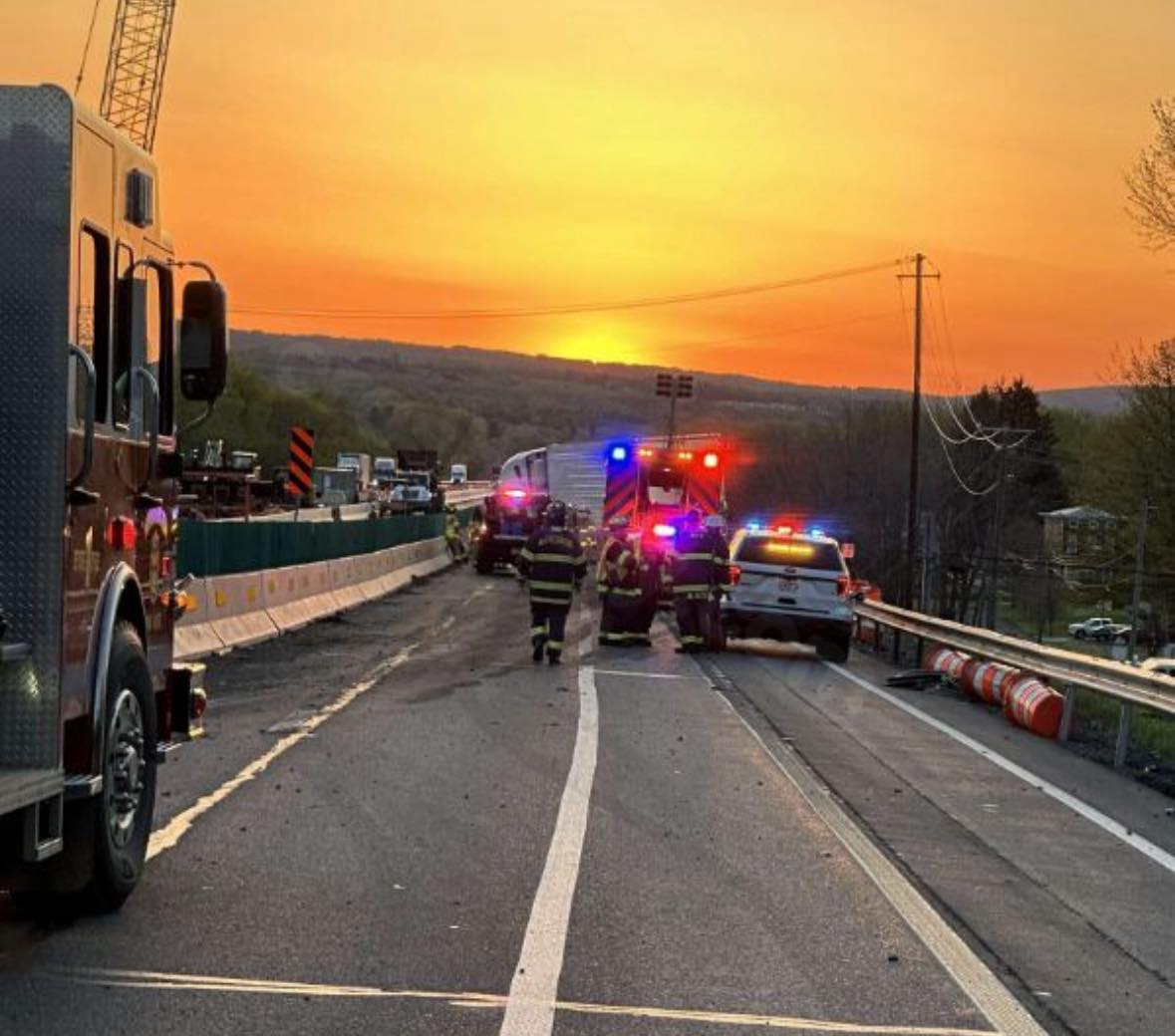Accident involving tractor-trailer on NY Thruway by Oriskany Bridge