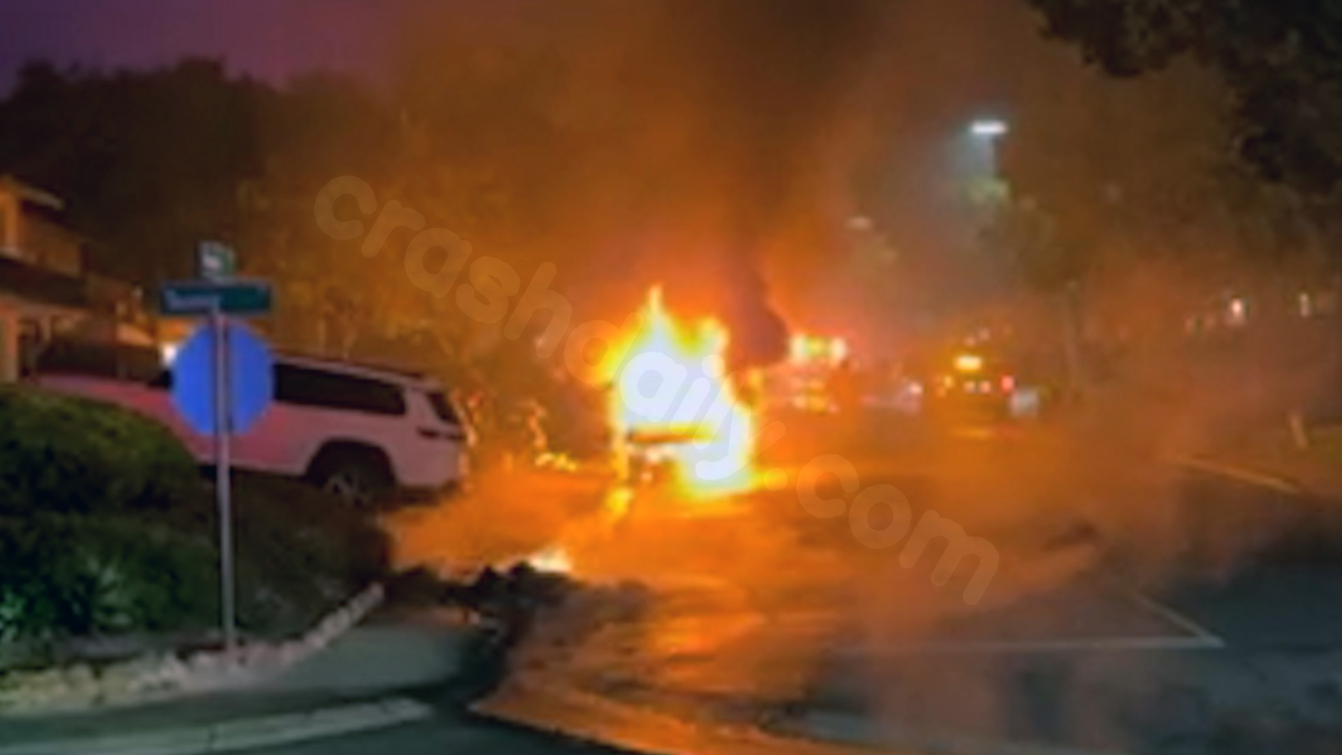Video shows car on fire close to site of San Diego small plane crash