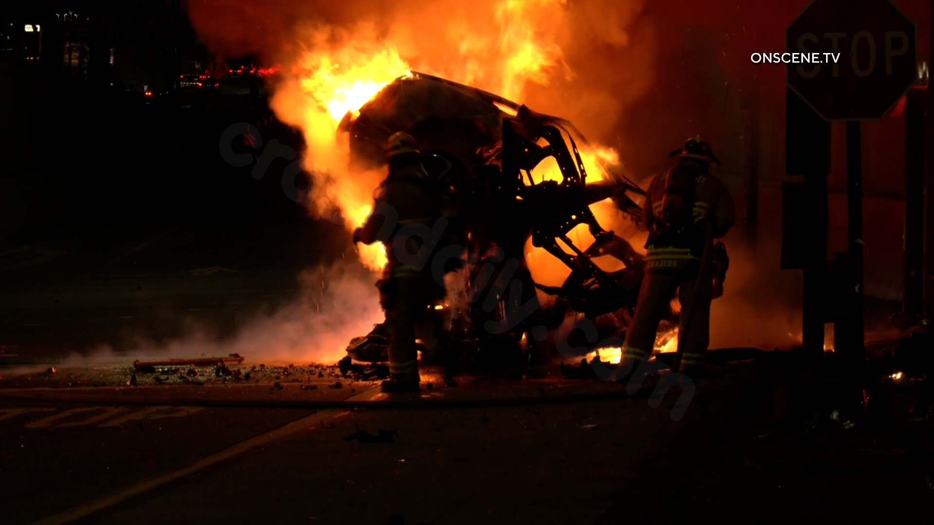 Fiery Fatal Crash Into Wall, Riverside, CA