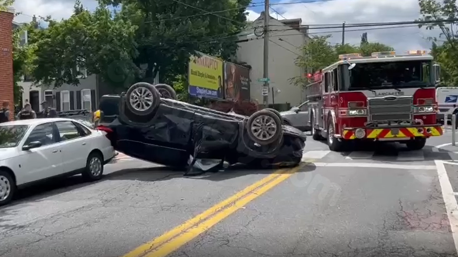 Overturned vehicle crash in Lancaster
