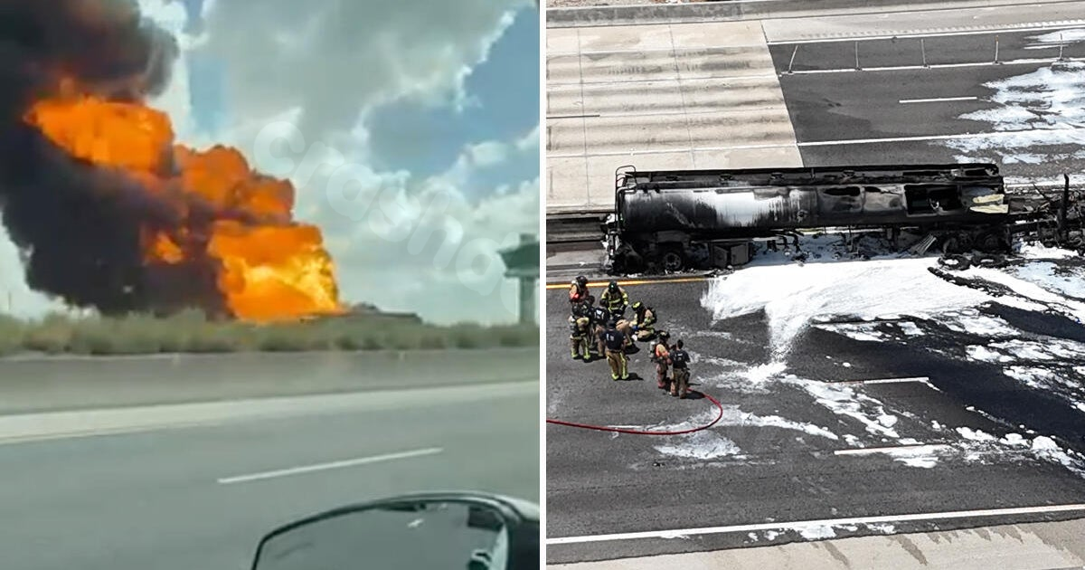 One hospitalized after fiery tanker and bus crash shuts down I-595 in Davie, officials say