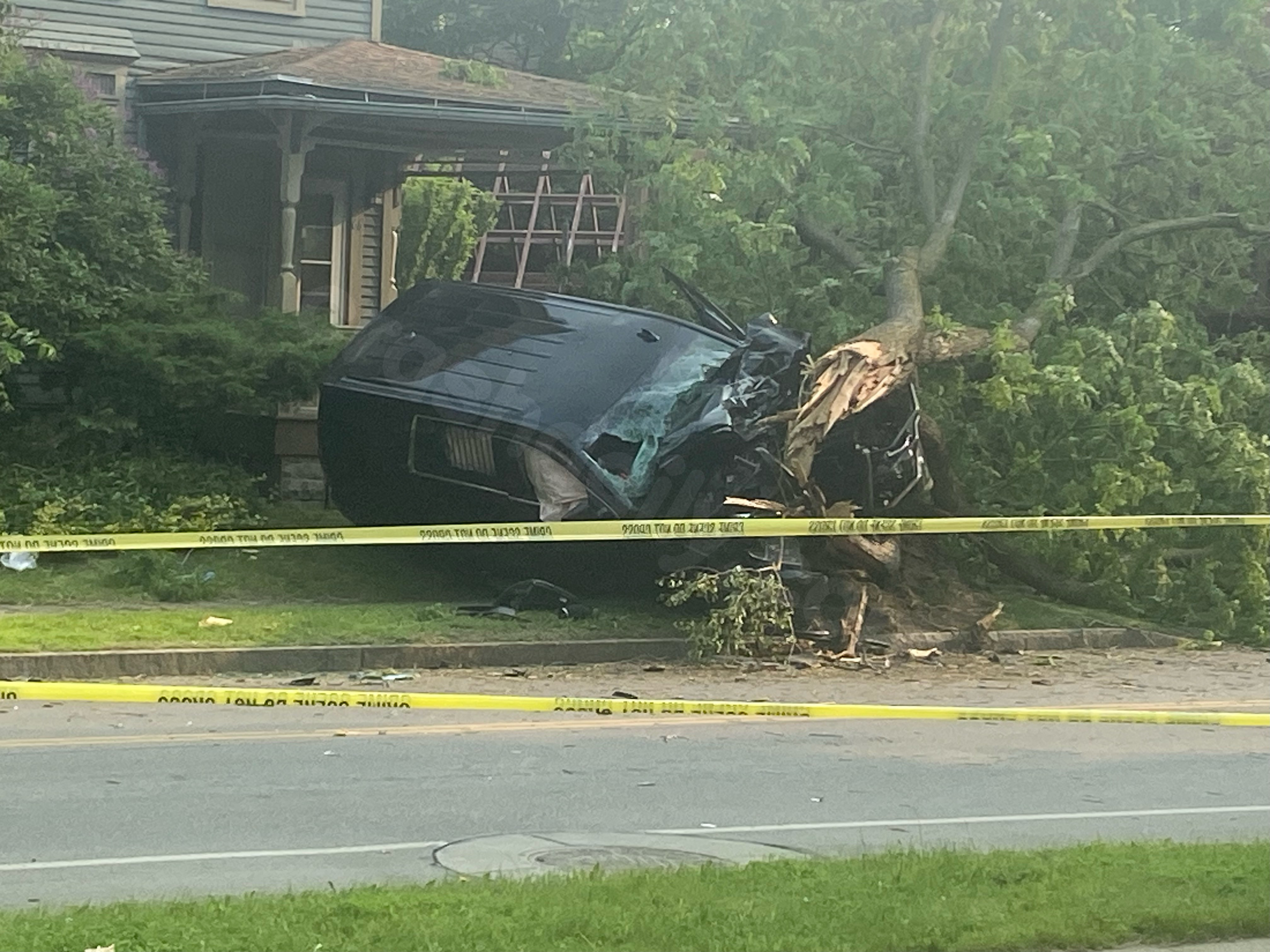 Alexander Street closed due to car crash; Police Department present