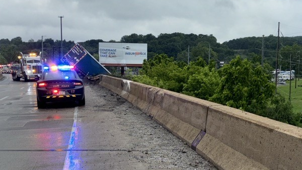 Truck hangs over edge in I-83 accident