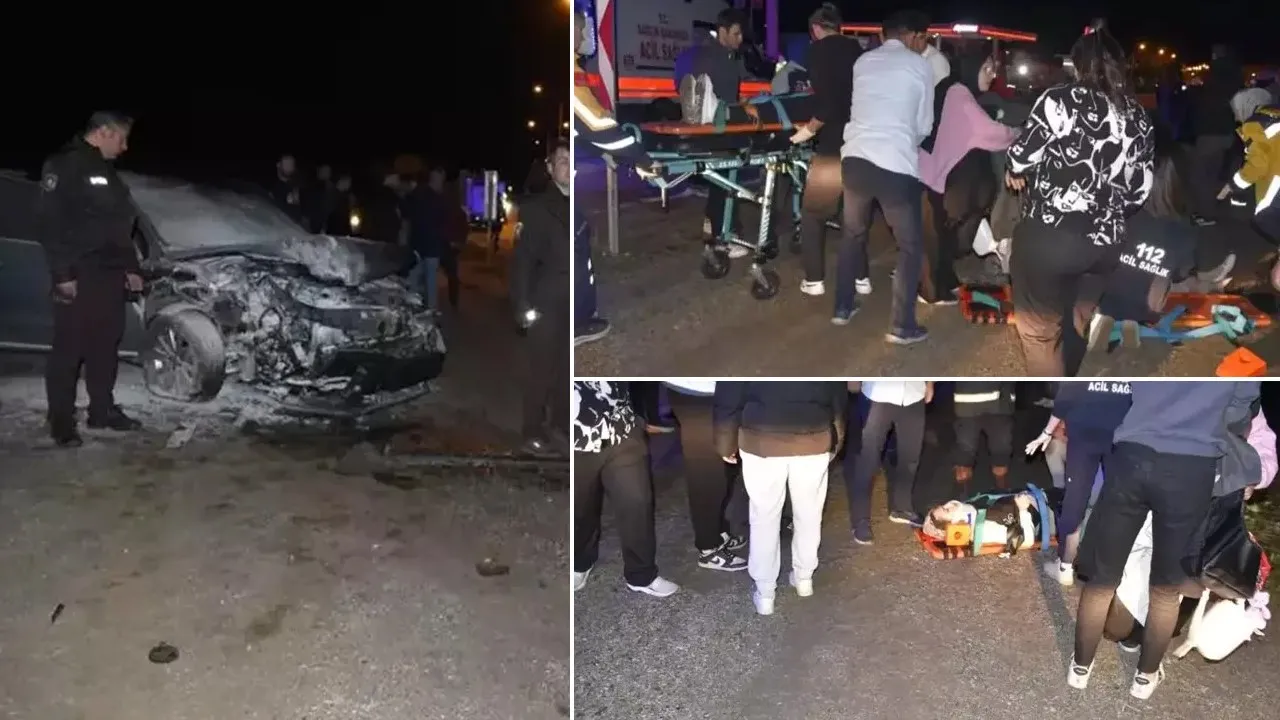 Çarpışan arabalar yayaların arasına girdi.